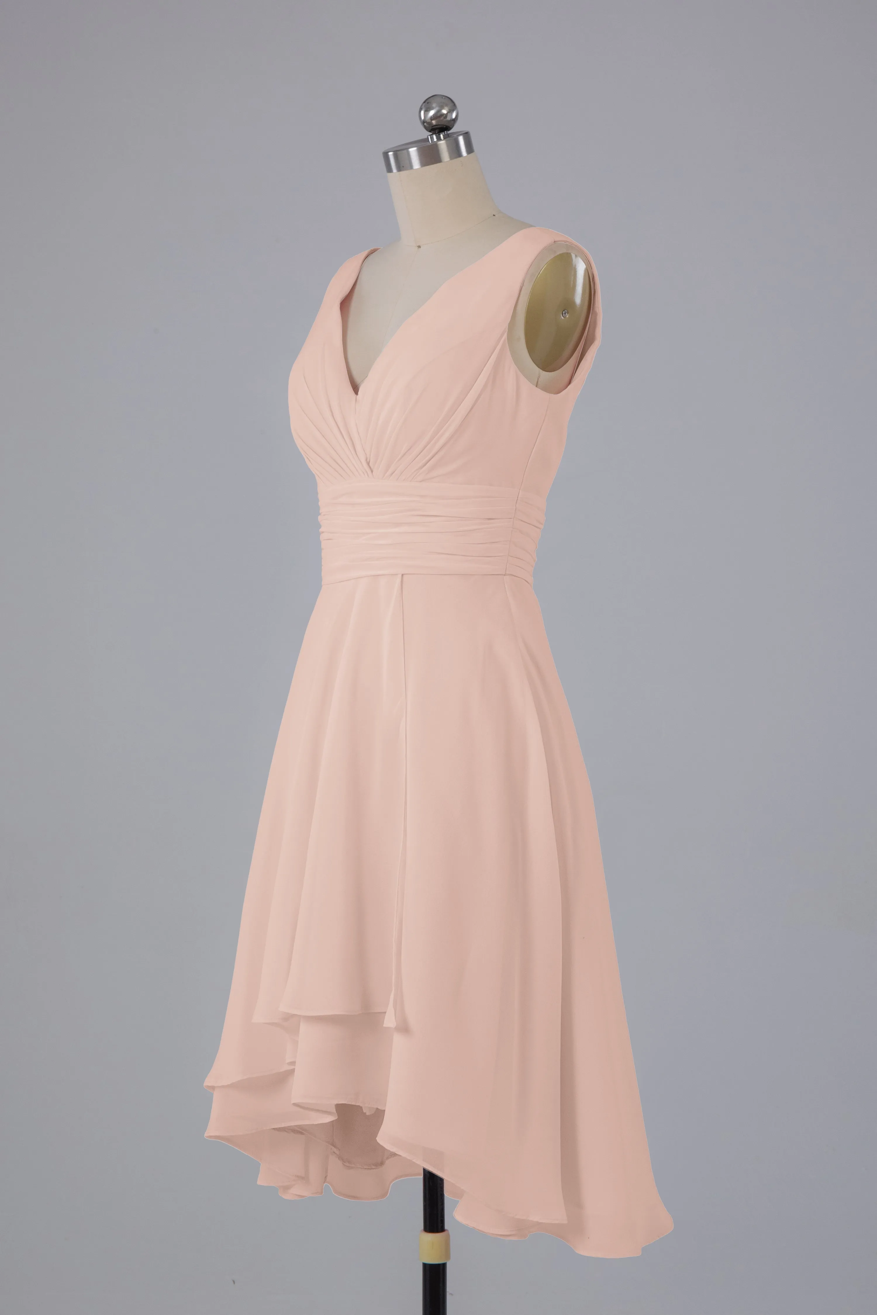 High Low Knee Length V-Neck Bridesmaid Dresses