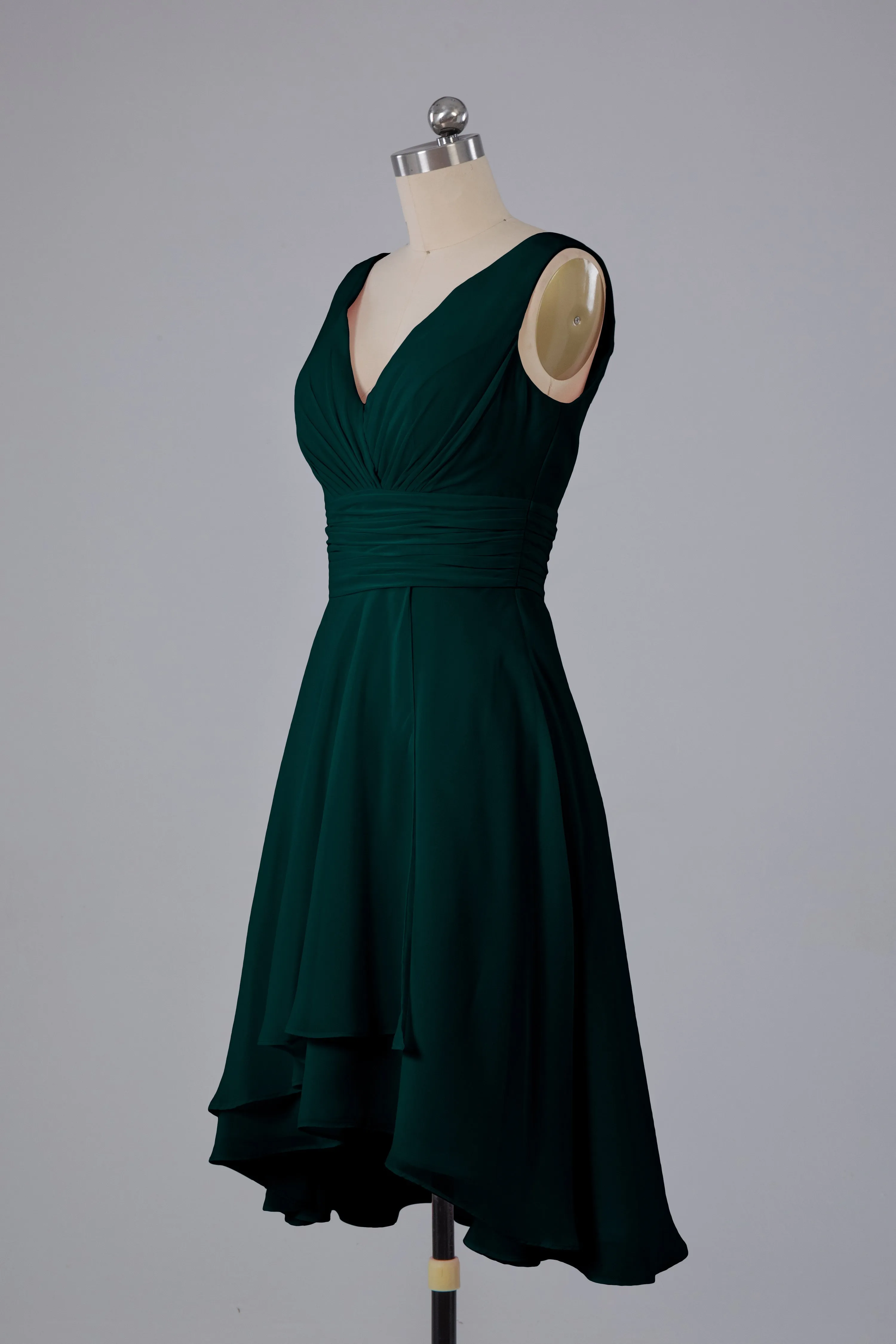 High Low Knee Length V-Neck Bridesmaid Dresses