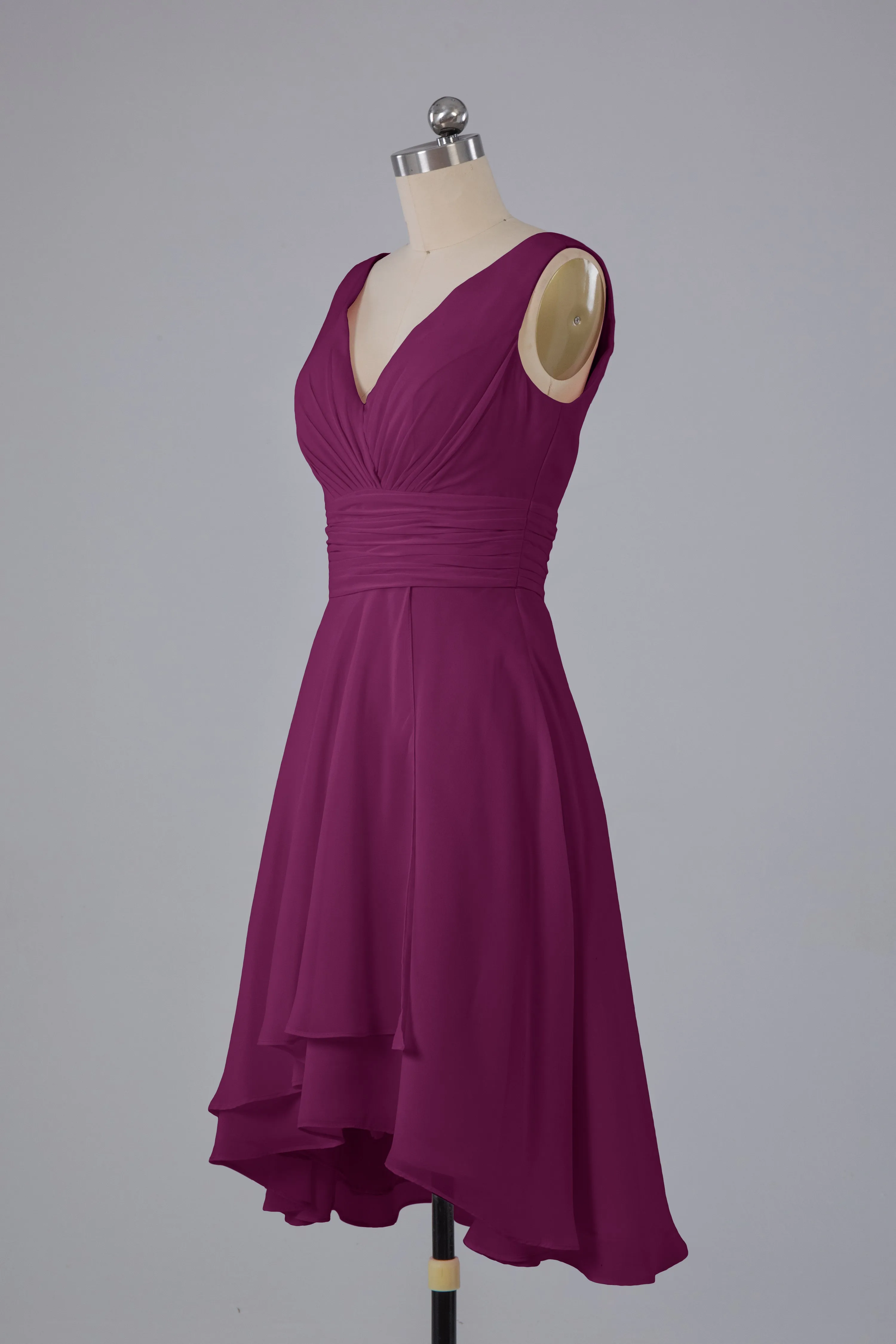 High Low Knee Length V-Neck Bridesmaid Dresses