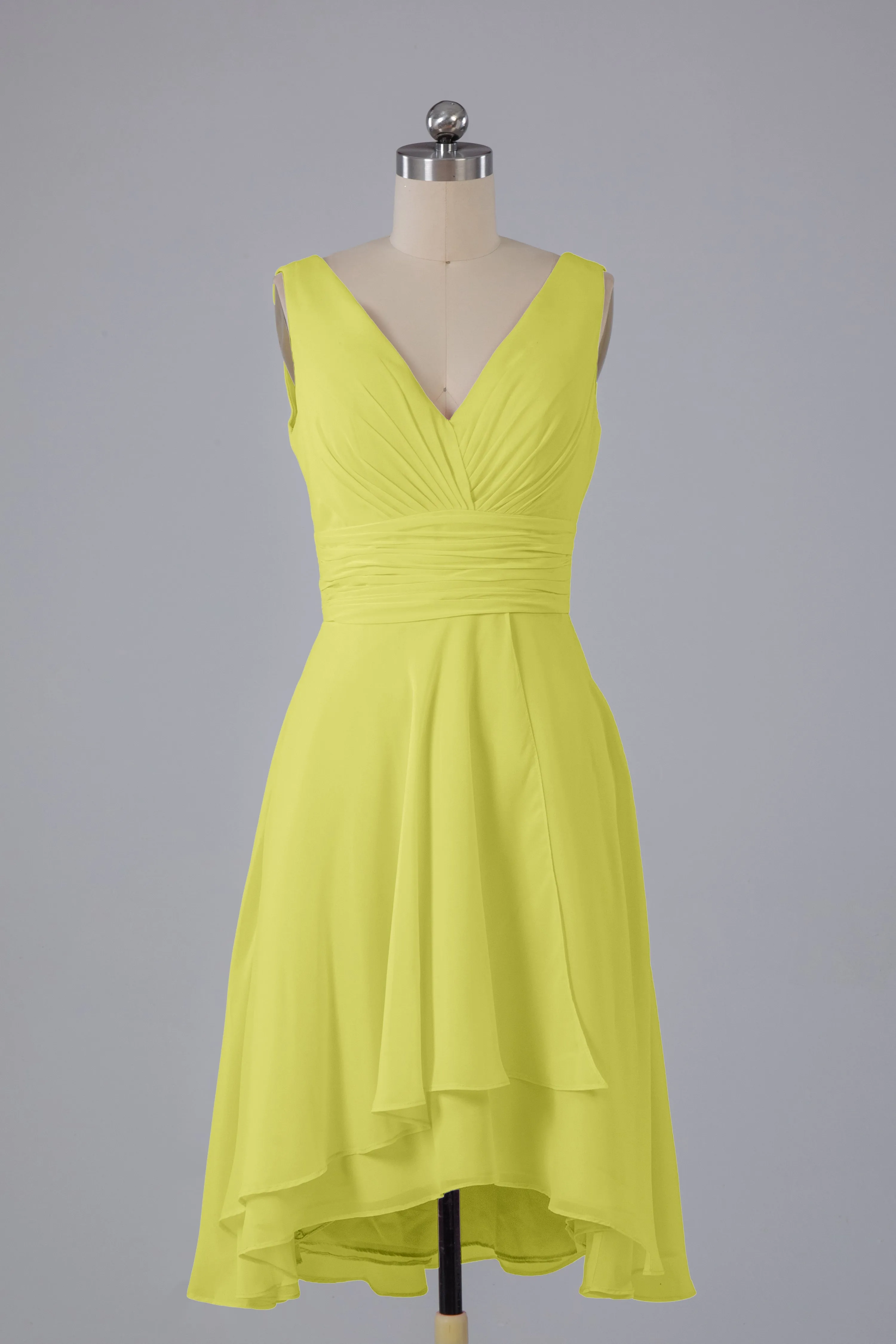 High Low Knee Length V-Neck Bridesmaid Dresses