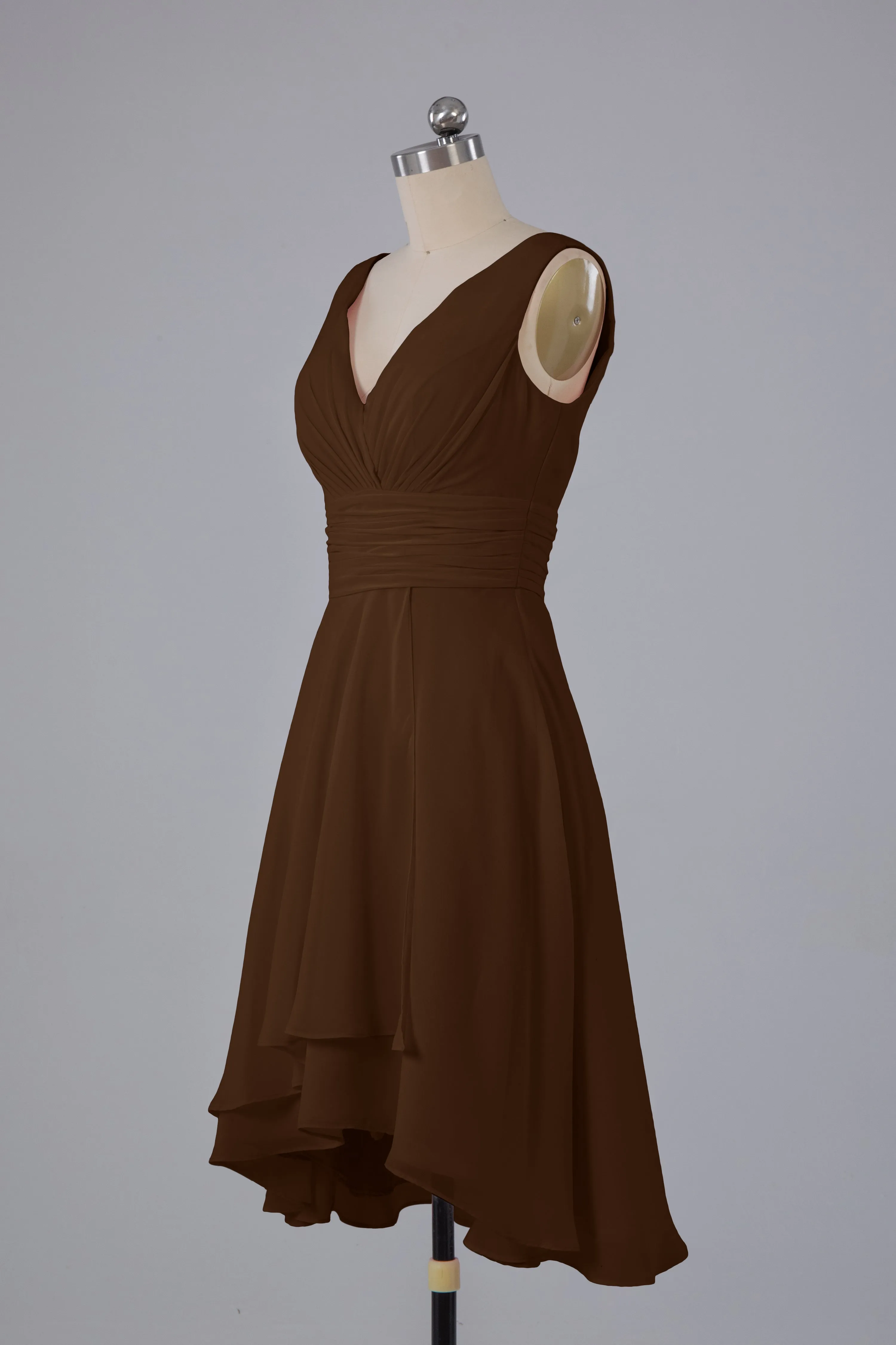 High Low Knee Length V-Neck Bridesmaid Dresses