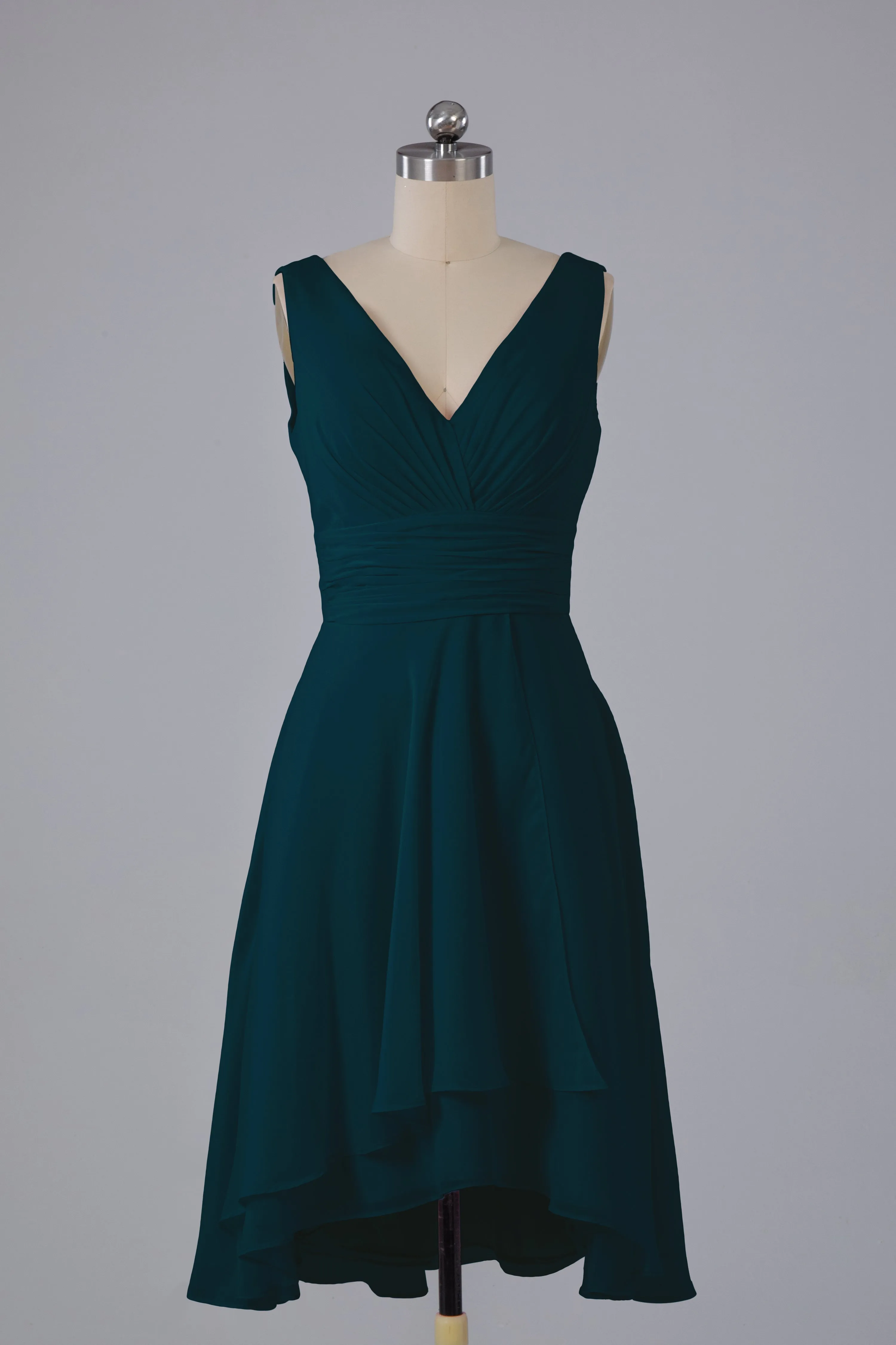 High Low Knee Length V-Neck Bridesmaid Dresses
