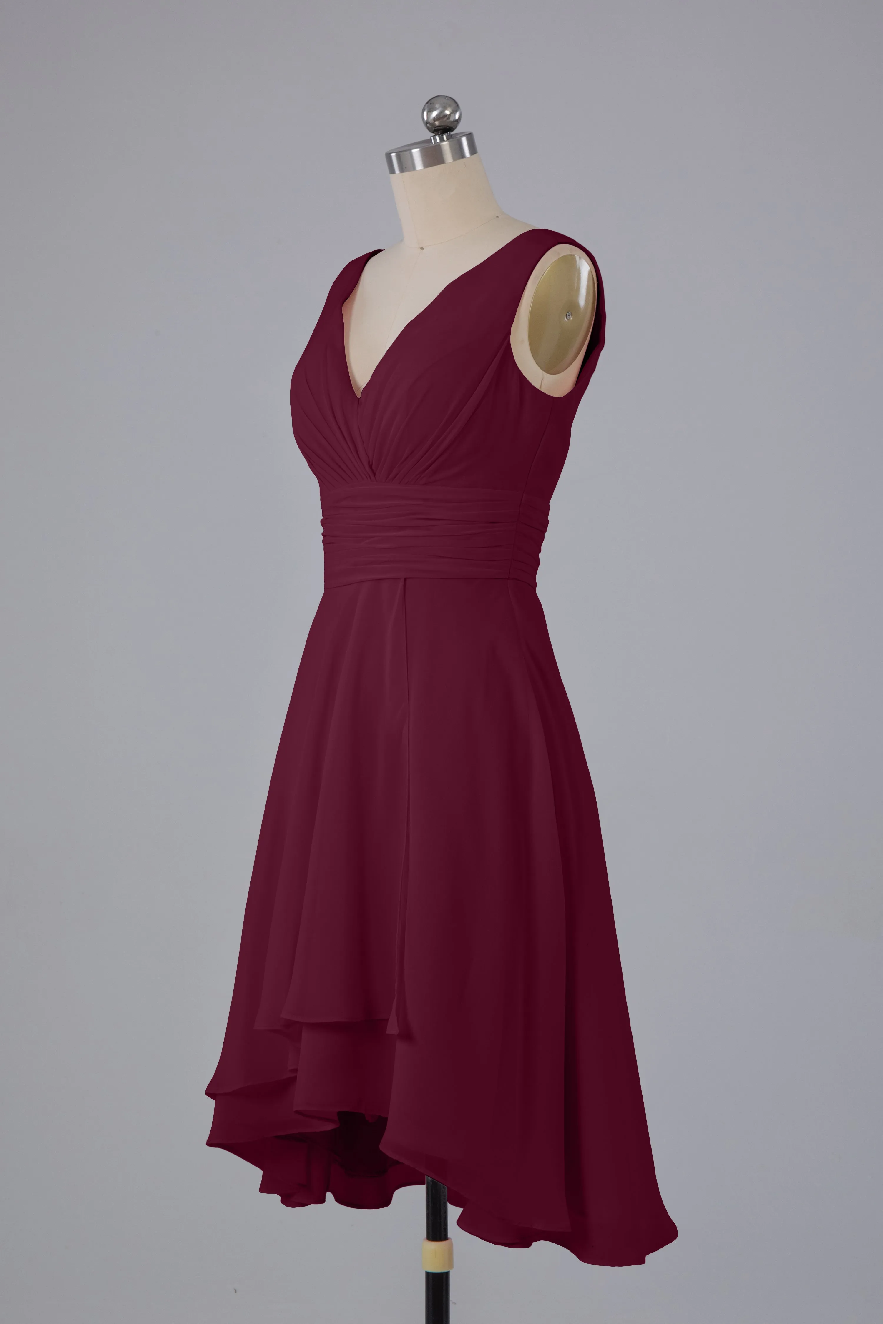 High Low Knee Length V-Neck Bridesmaid Dresses