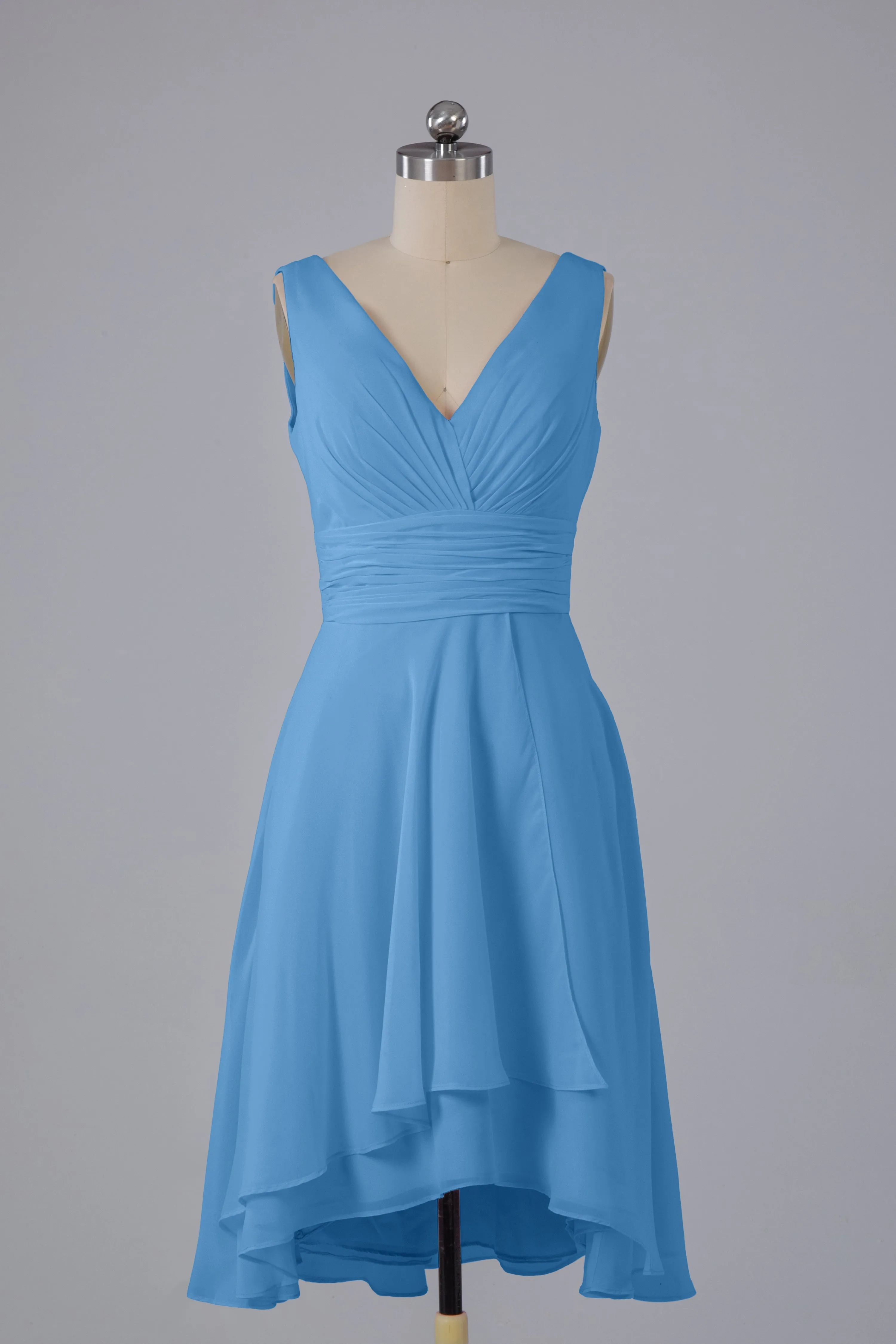 High Low Knee Length V-Neck Bridesmaid Dresses