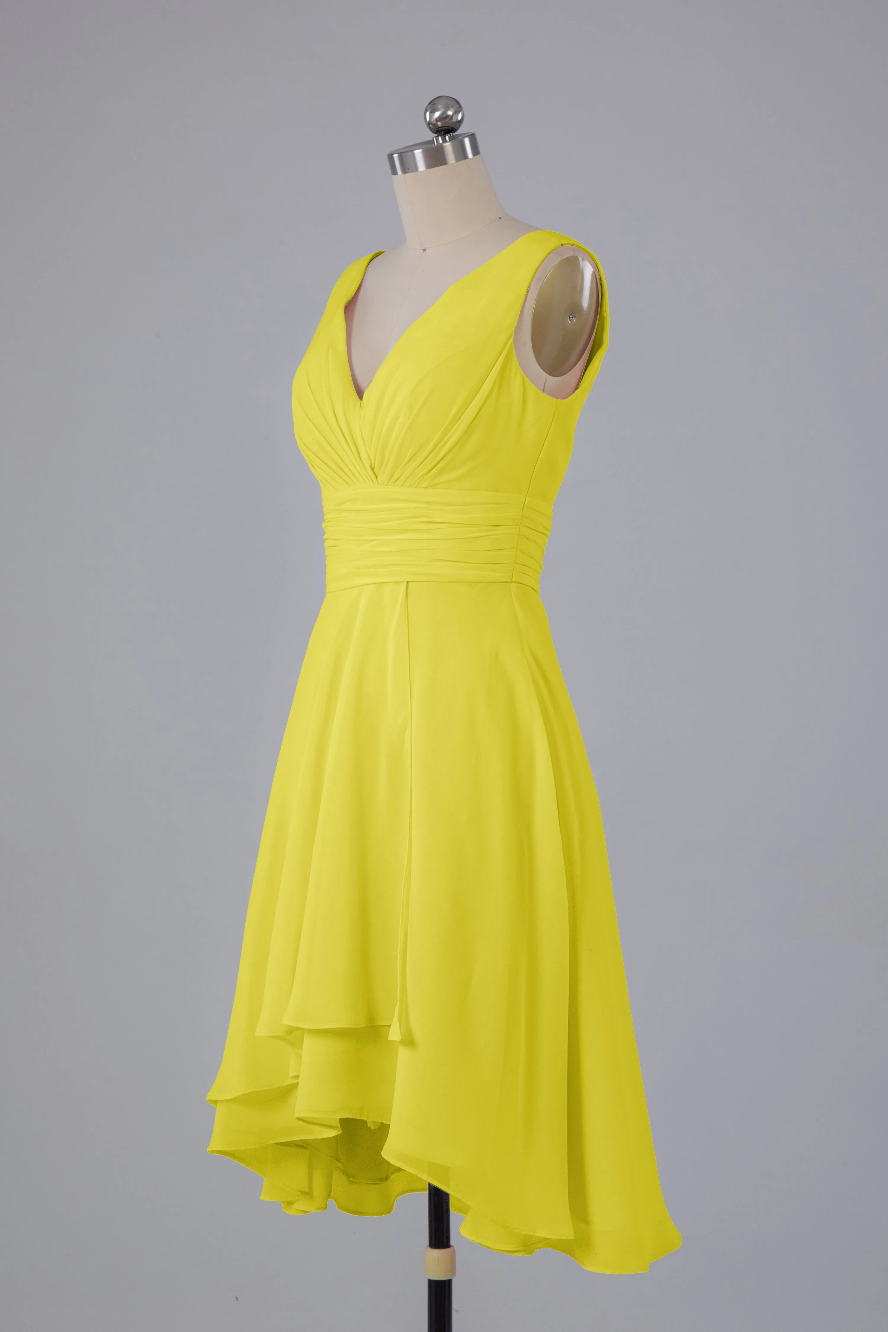 High Low Knee Length V-Neck Bridesmaid Dresses