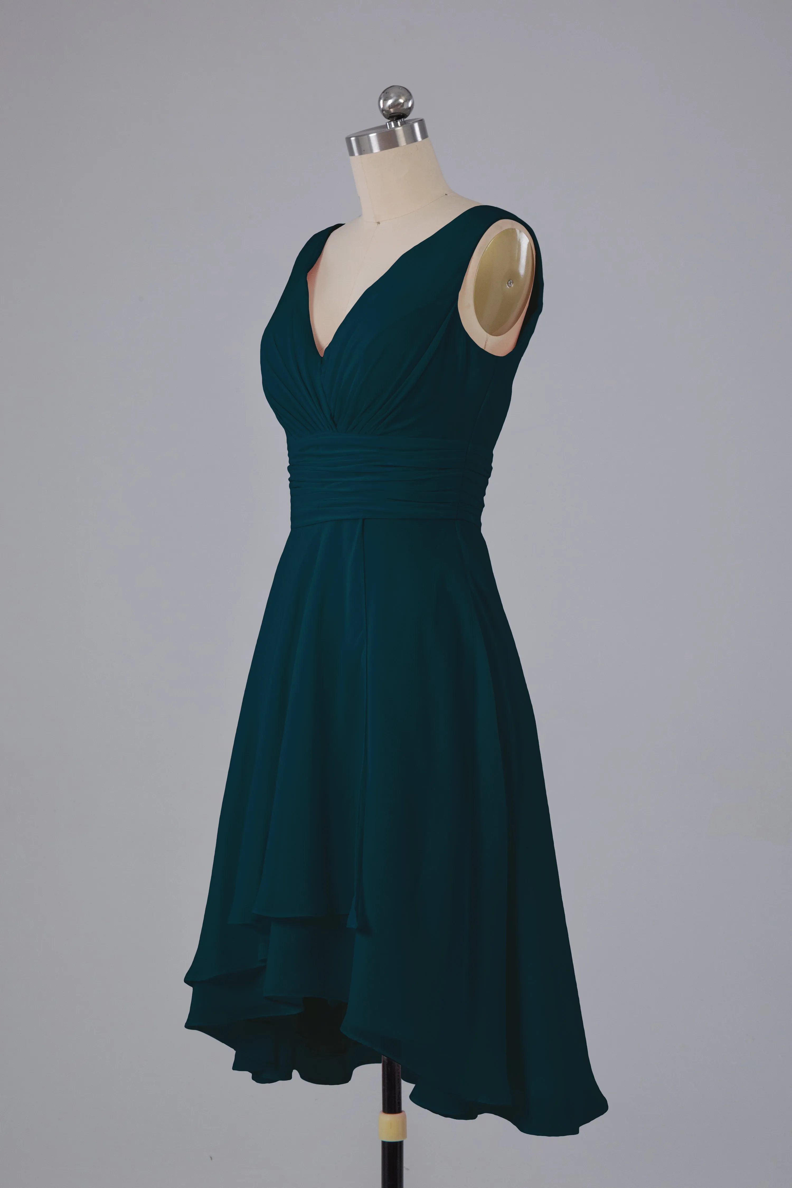 High Low Knee Length V-Neck Bridesmaid Dresses