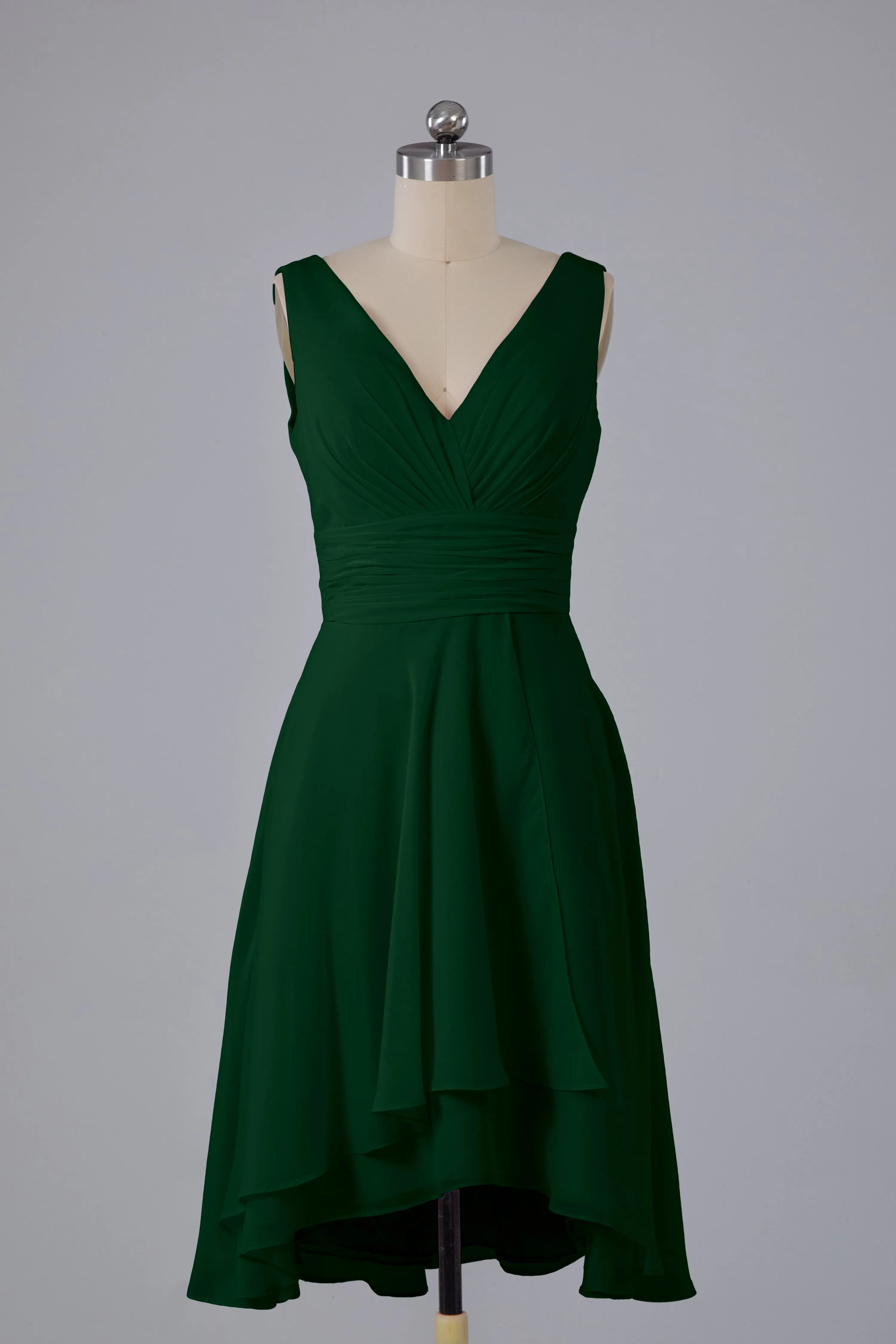High Low Knee Length V-Neck Bridesmaid Dresses