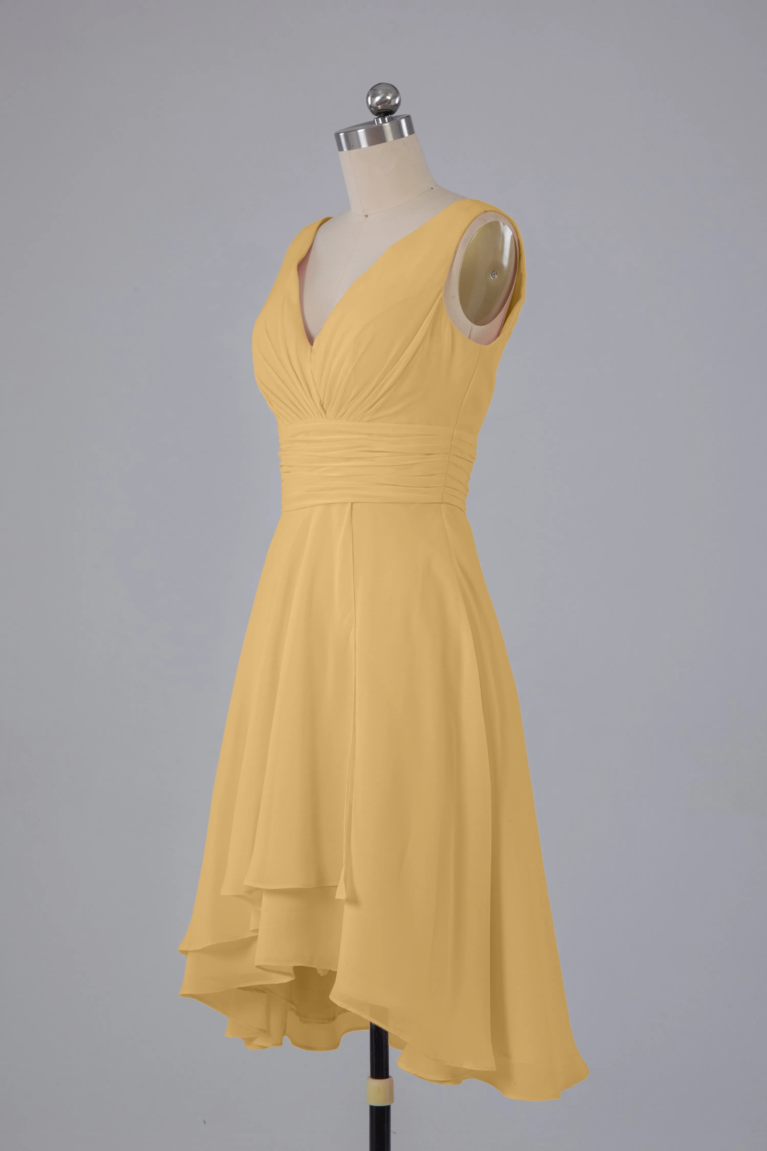 High Low Knee Length V-Neck Bridesmaid Dresses