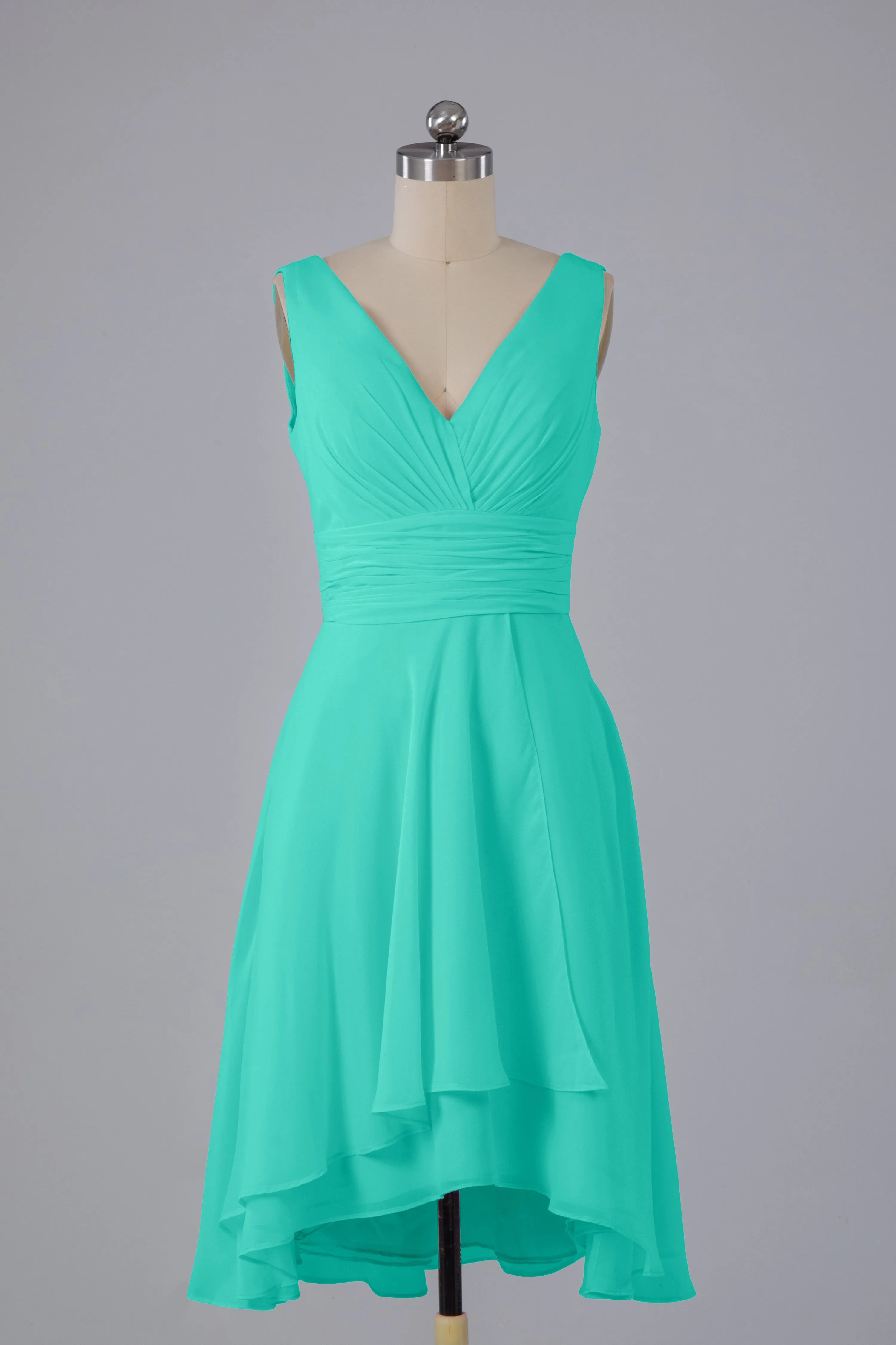High Low Knee Length V-Neck Bridesmaid Dresses