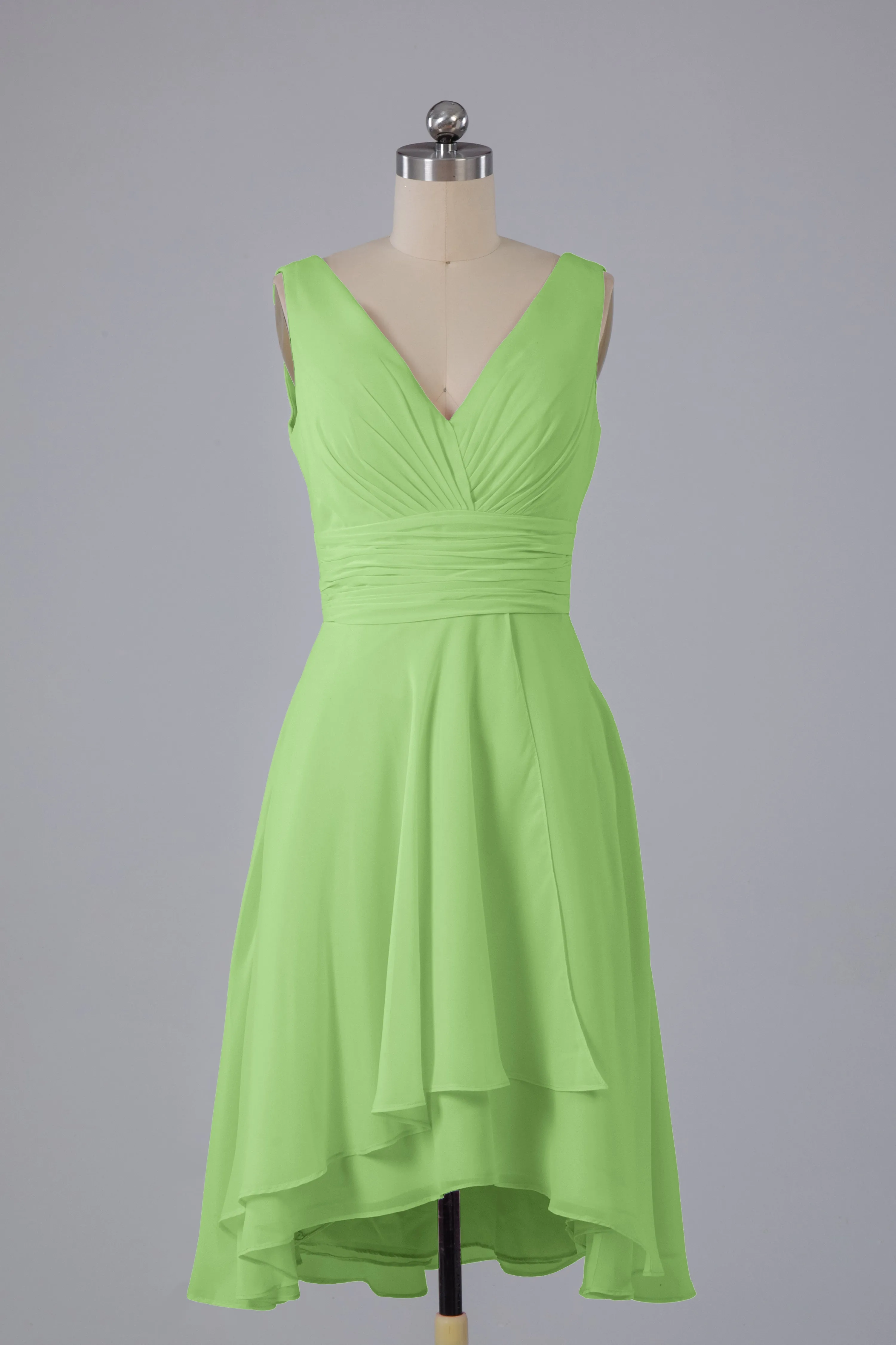 High Low Knee Length V-Neck Bridesmaid Dresses