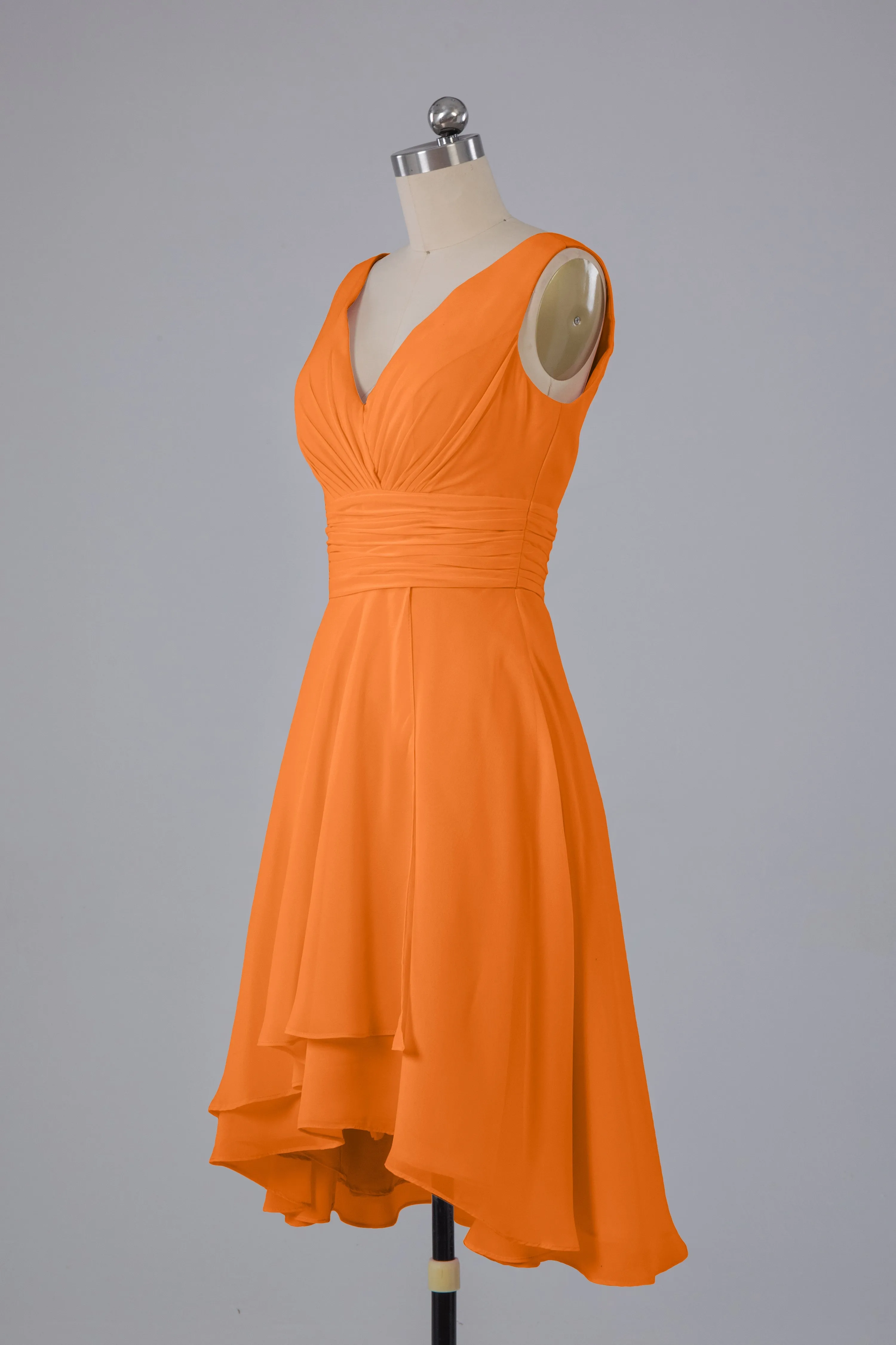 High Low Knee Length V-Neck Bridesmaid Dresses