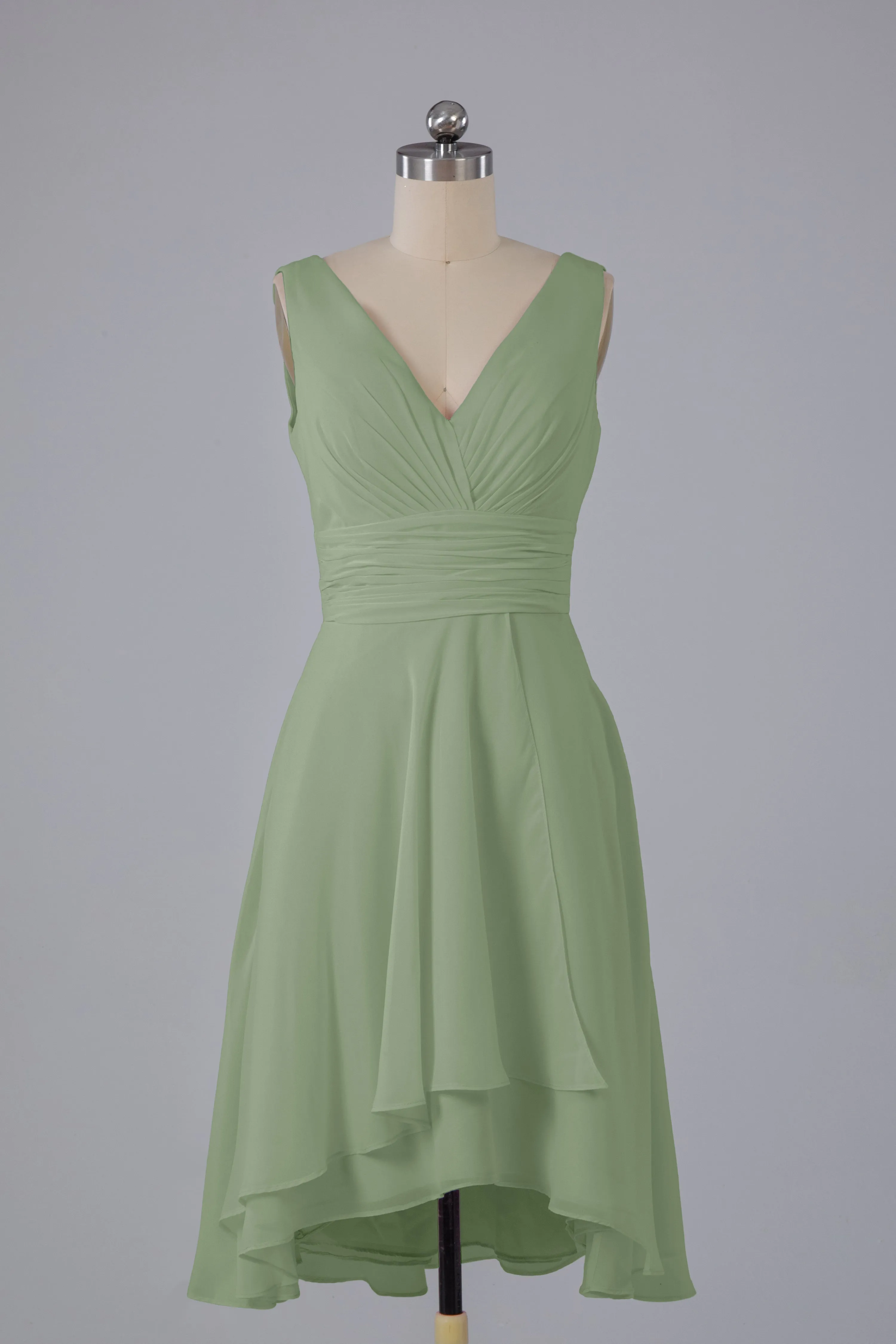 High Low Knee Length V-Neck Bridesmaid Dresses