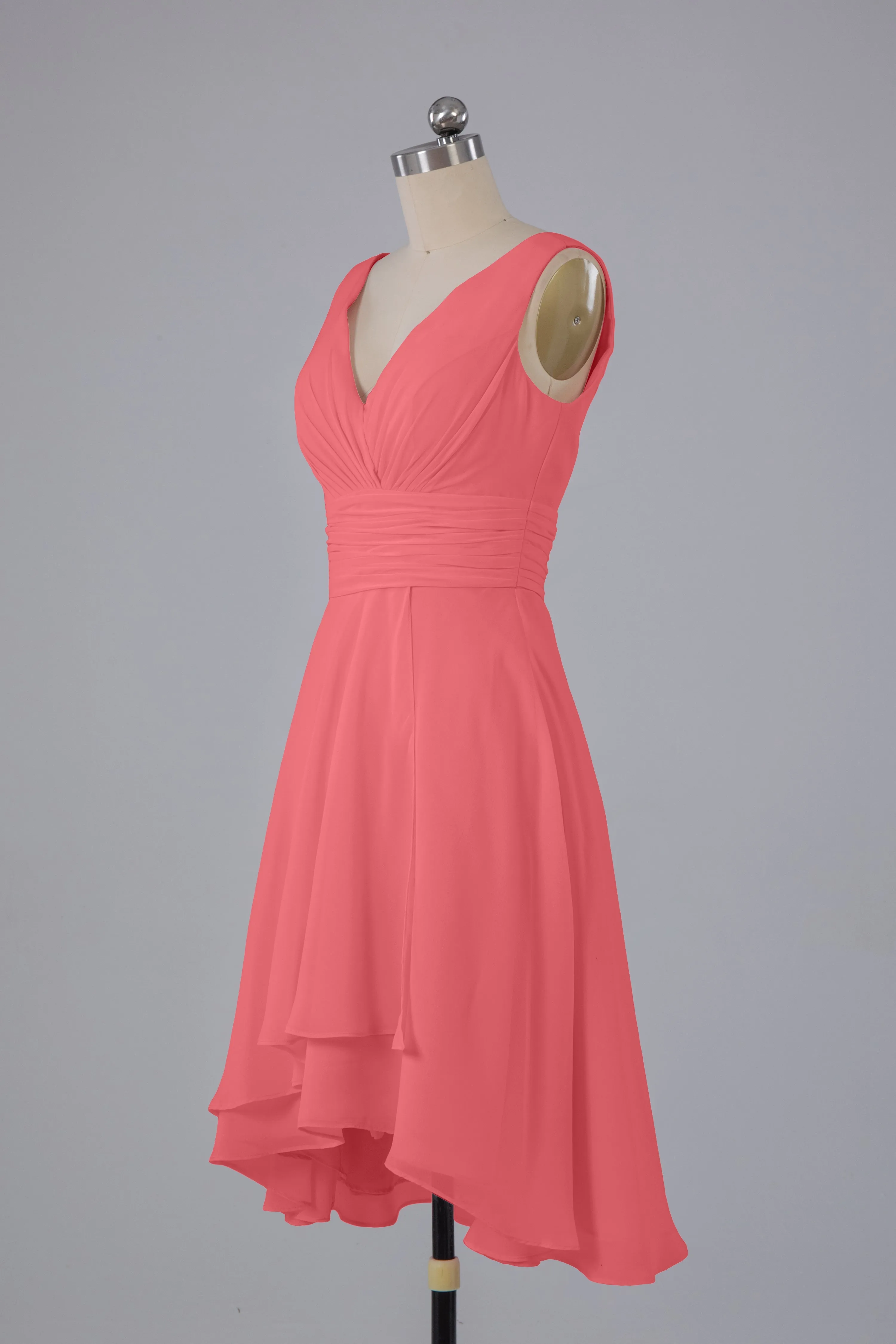 High Low Knee Length V-Neck Bridesmaid Dresses