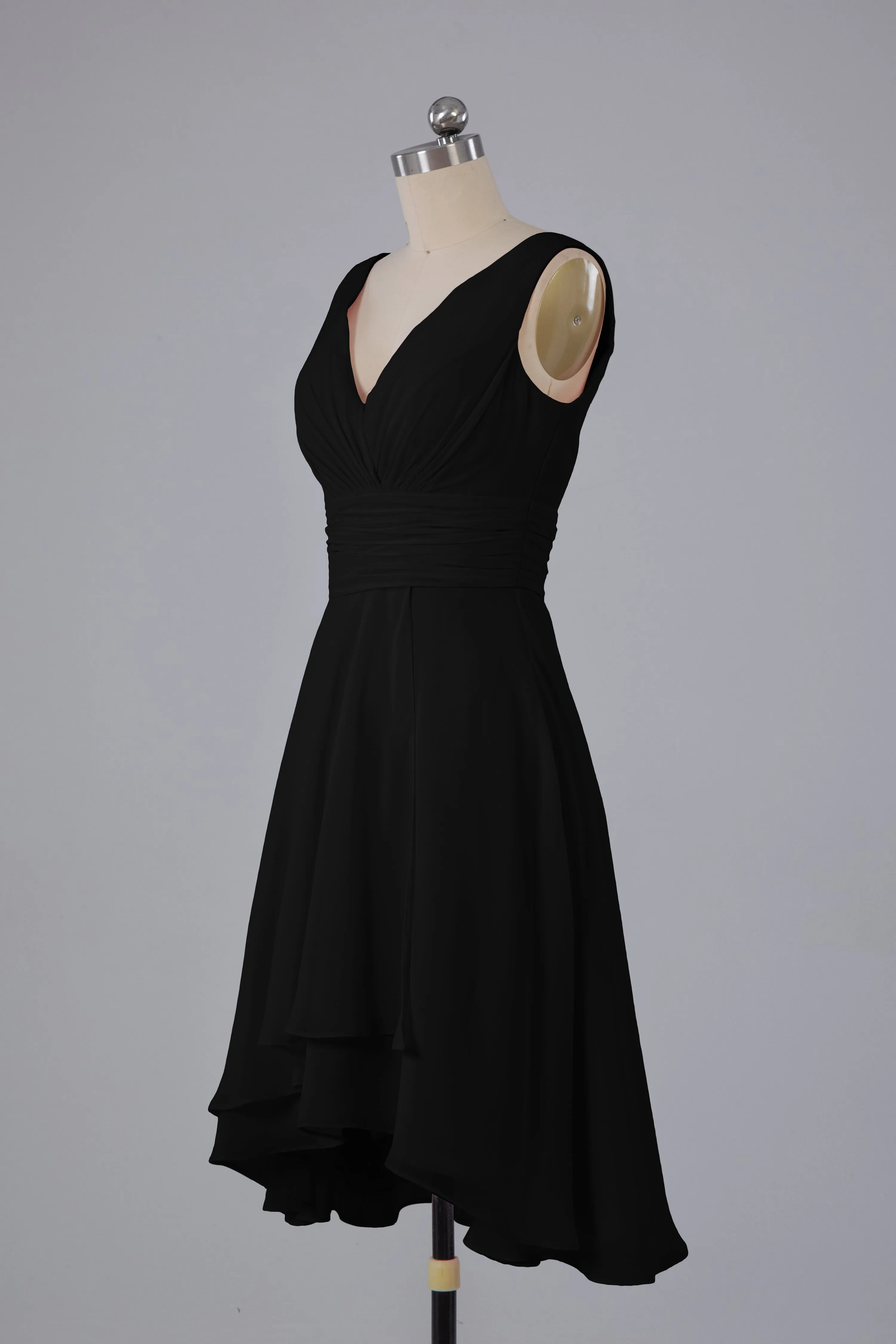 High Low Knee Length V-Neck Bridesmaid Dresses