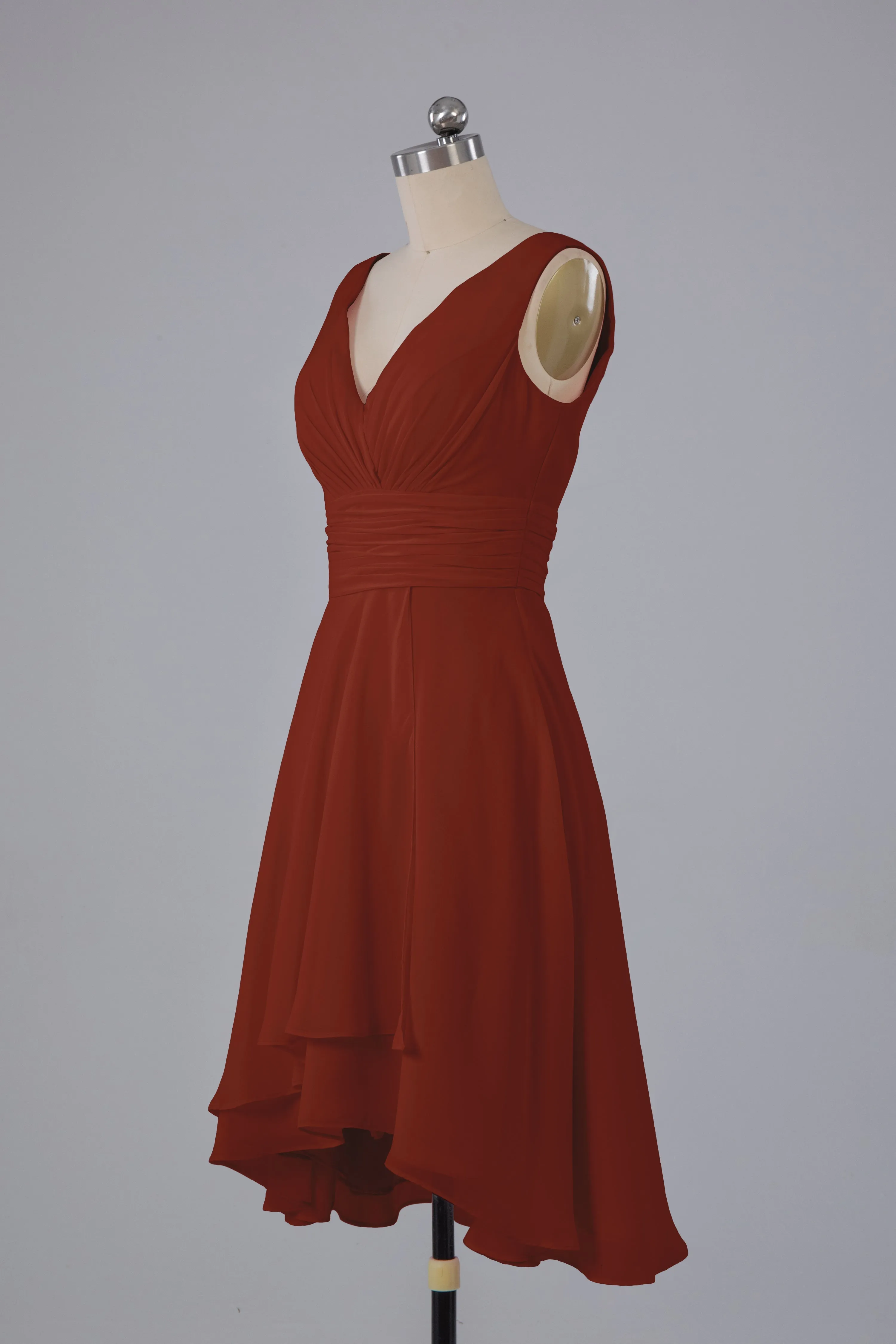 High Low Knee Length V-Neck Bridesmaid Dresses