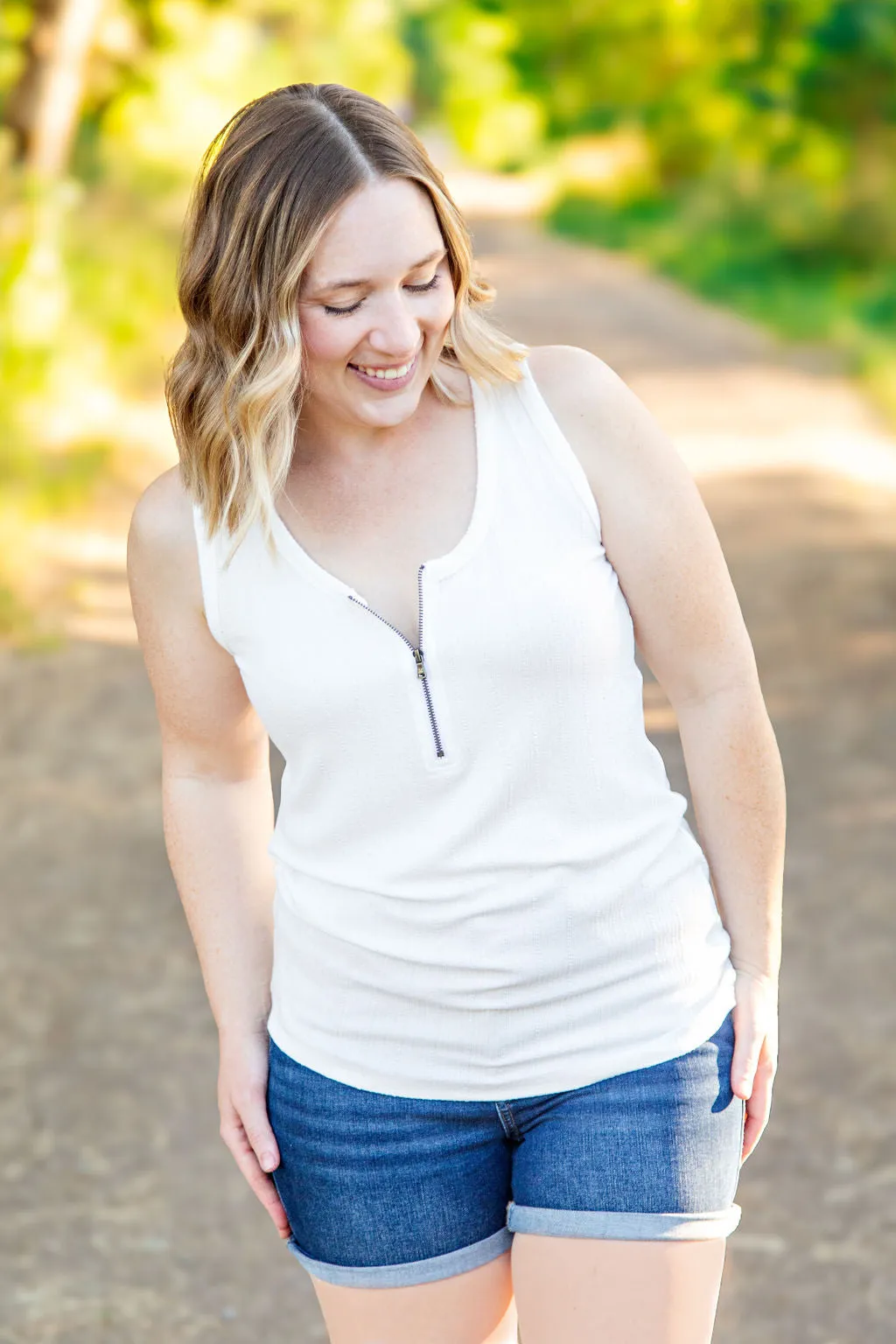 IN PRODUCTION Mila Zipper Tank - Ivory