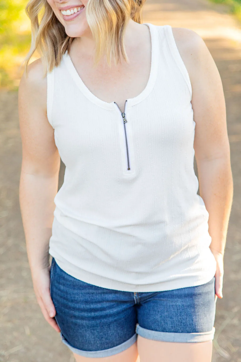 IN PRODUCTION Mila Zipper Tank - Ivory