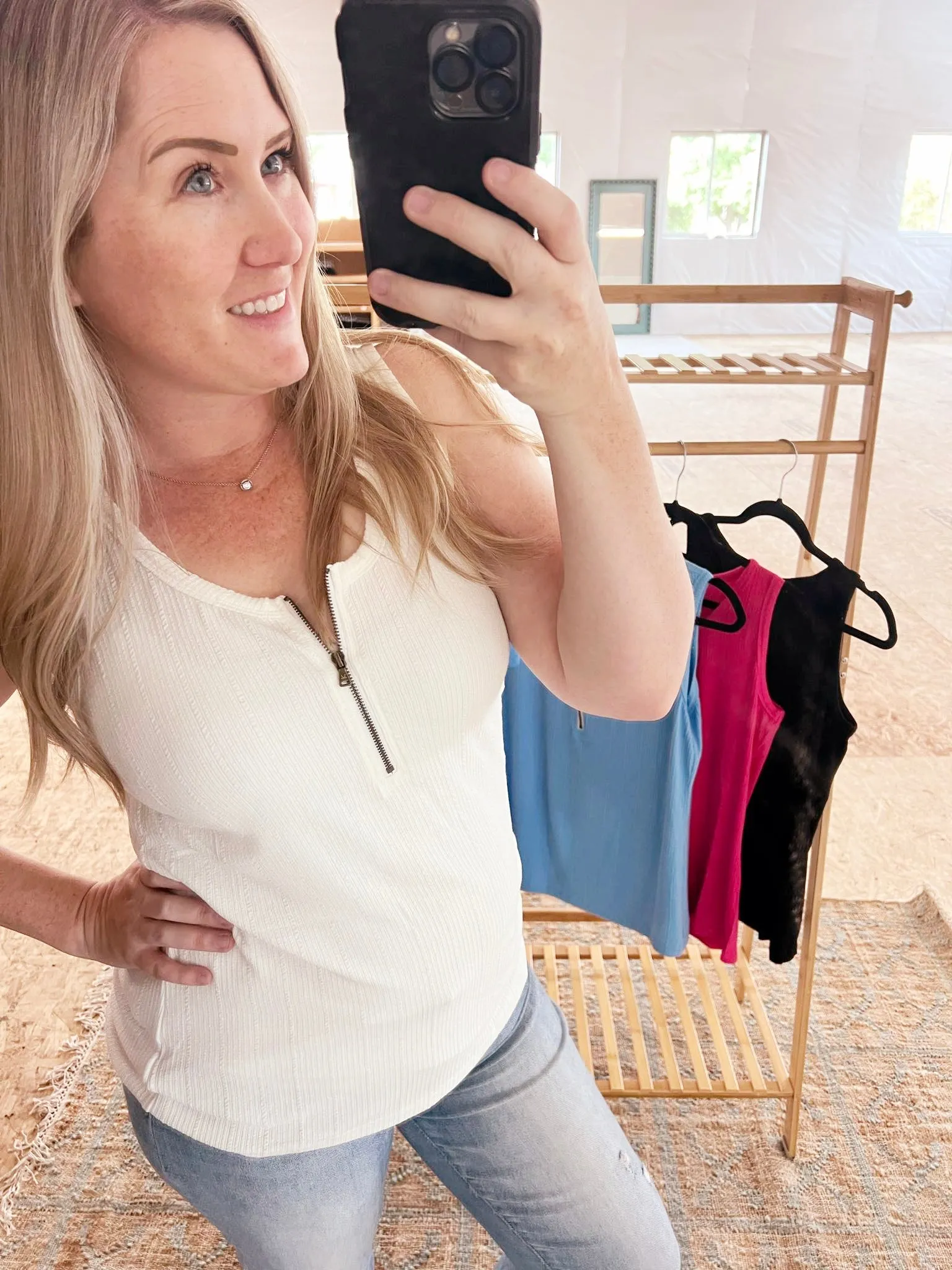 IN PRODUCTION Mila Zipper Tank - Ivory