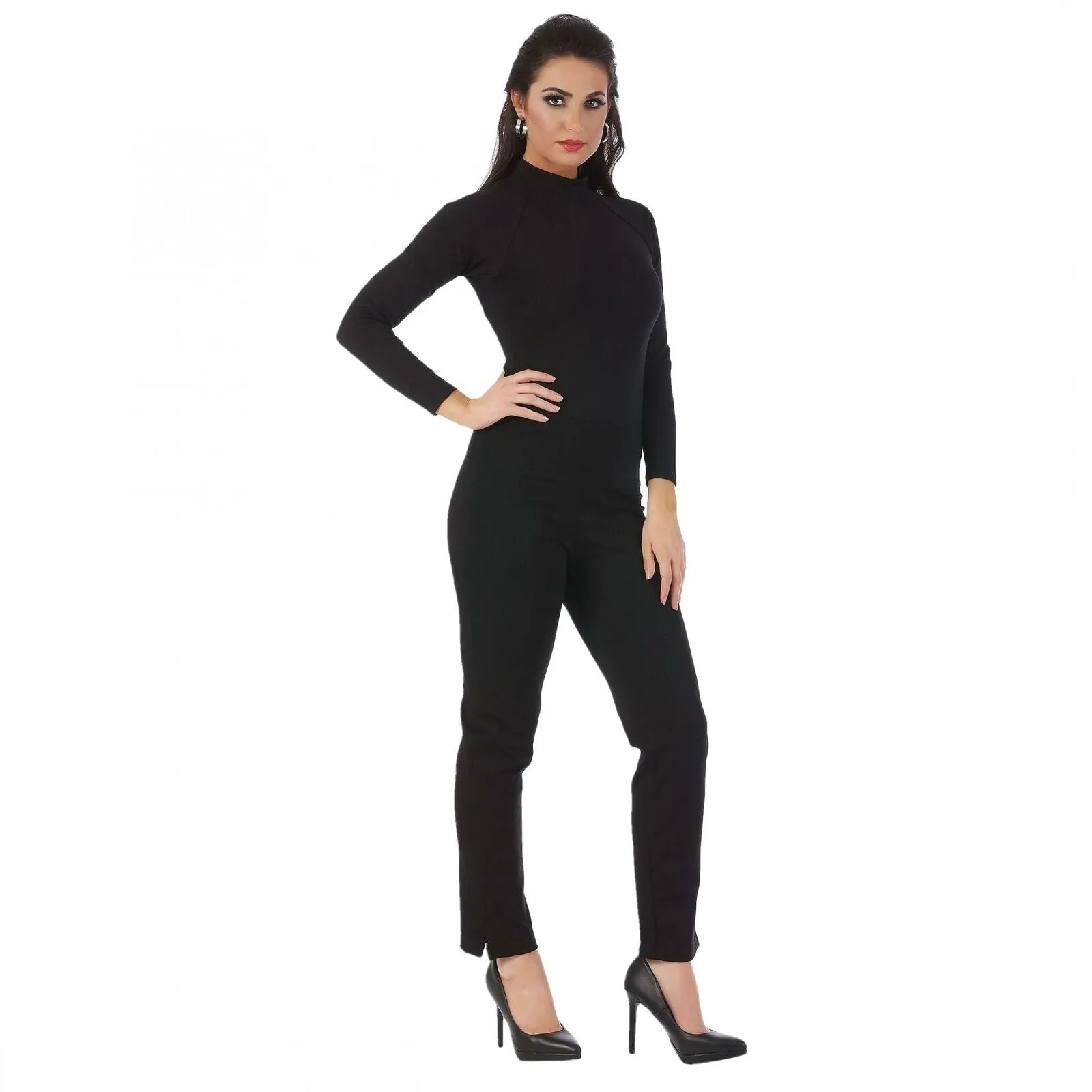 Instant Figure LaMonir Straight Leg Stretch Pant With Slit