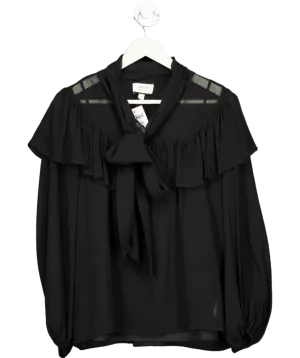 J Crew Black Ruffle Shoulder Tie-neck Blouse UK S