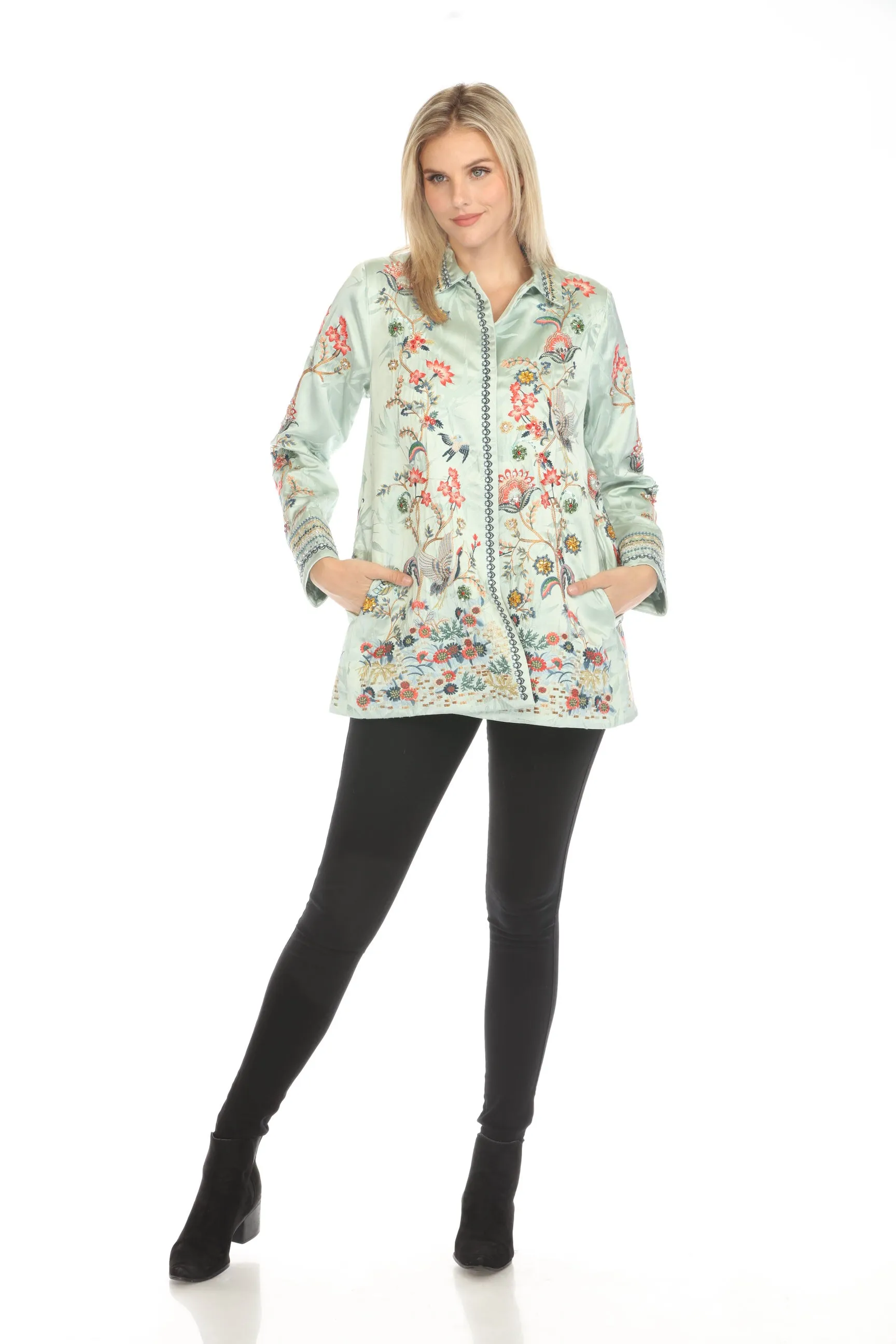 Johnny Was Green Emeral Embellished Embroidered Jacket C45824-E