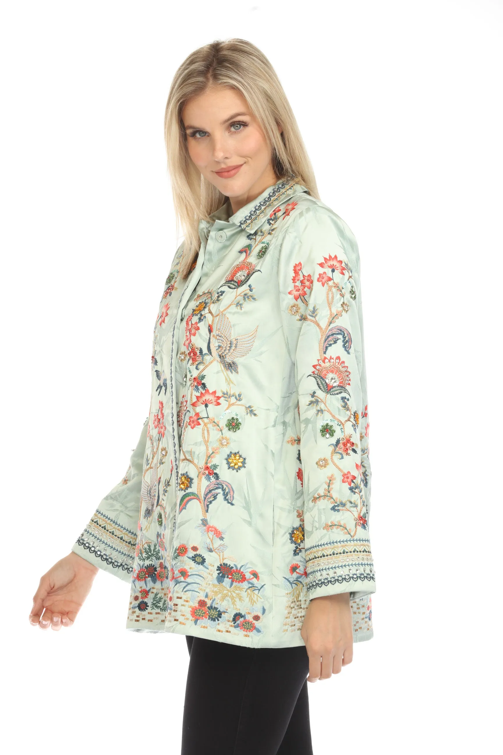 Johnny Was Green Emeral Embellished Embroidered Jacket C45824-E