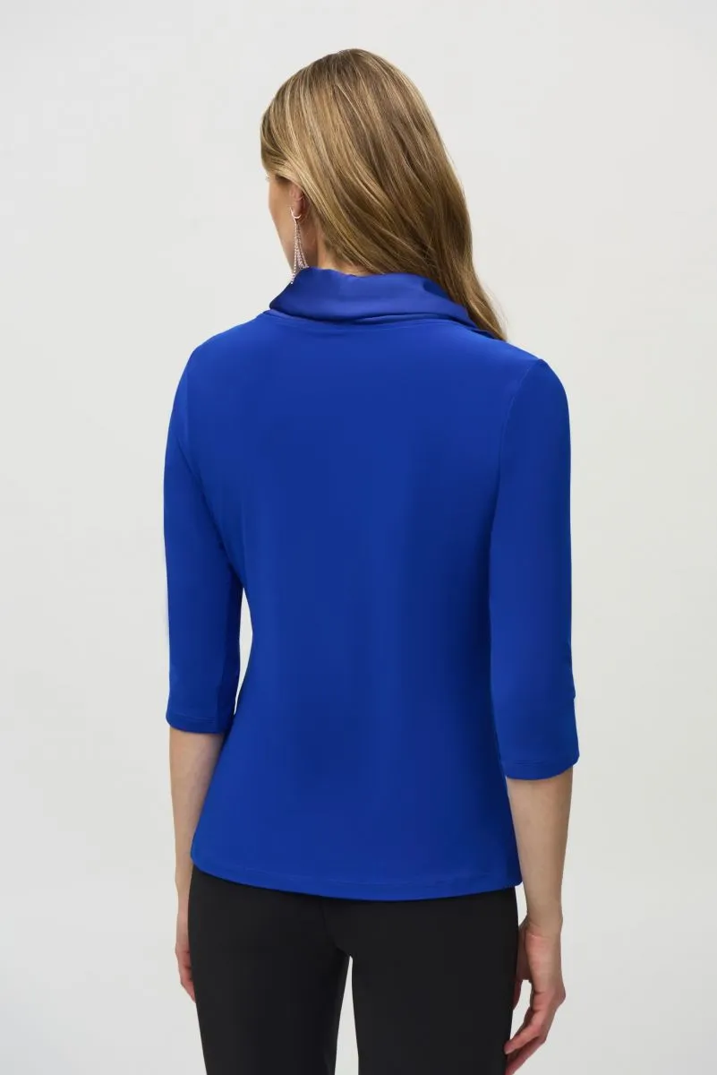 Joseph Ribkoff Satin Cowl Neck 3/4 Sleeve Fitted Top 244106