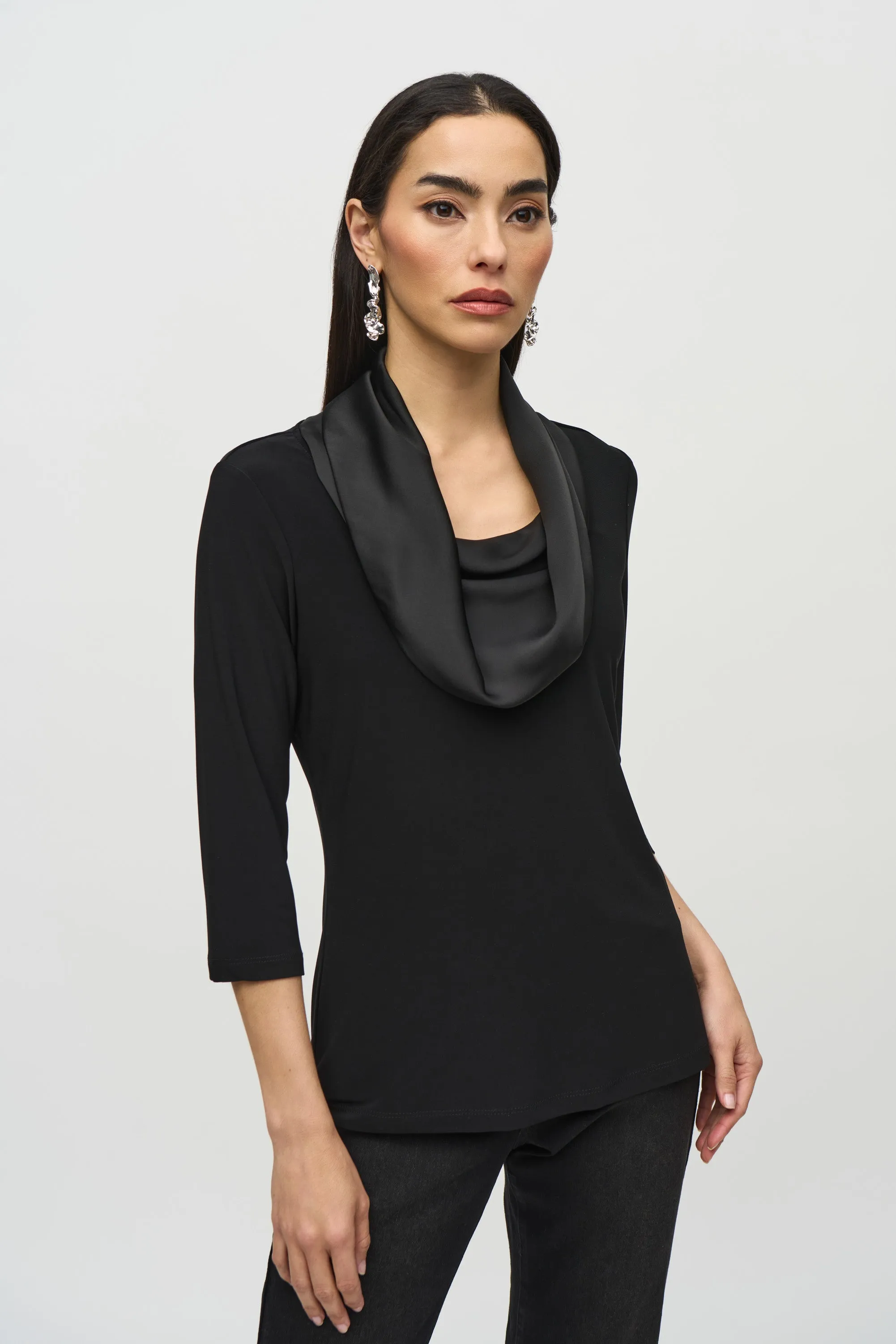Joseph Ribkoff Satin Cowl Neck 3/4 Sleeve Fitted Top 244106