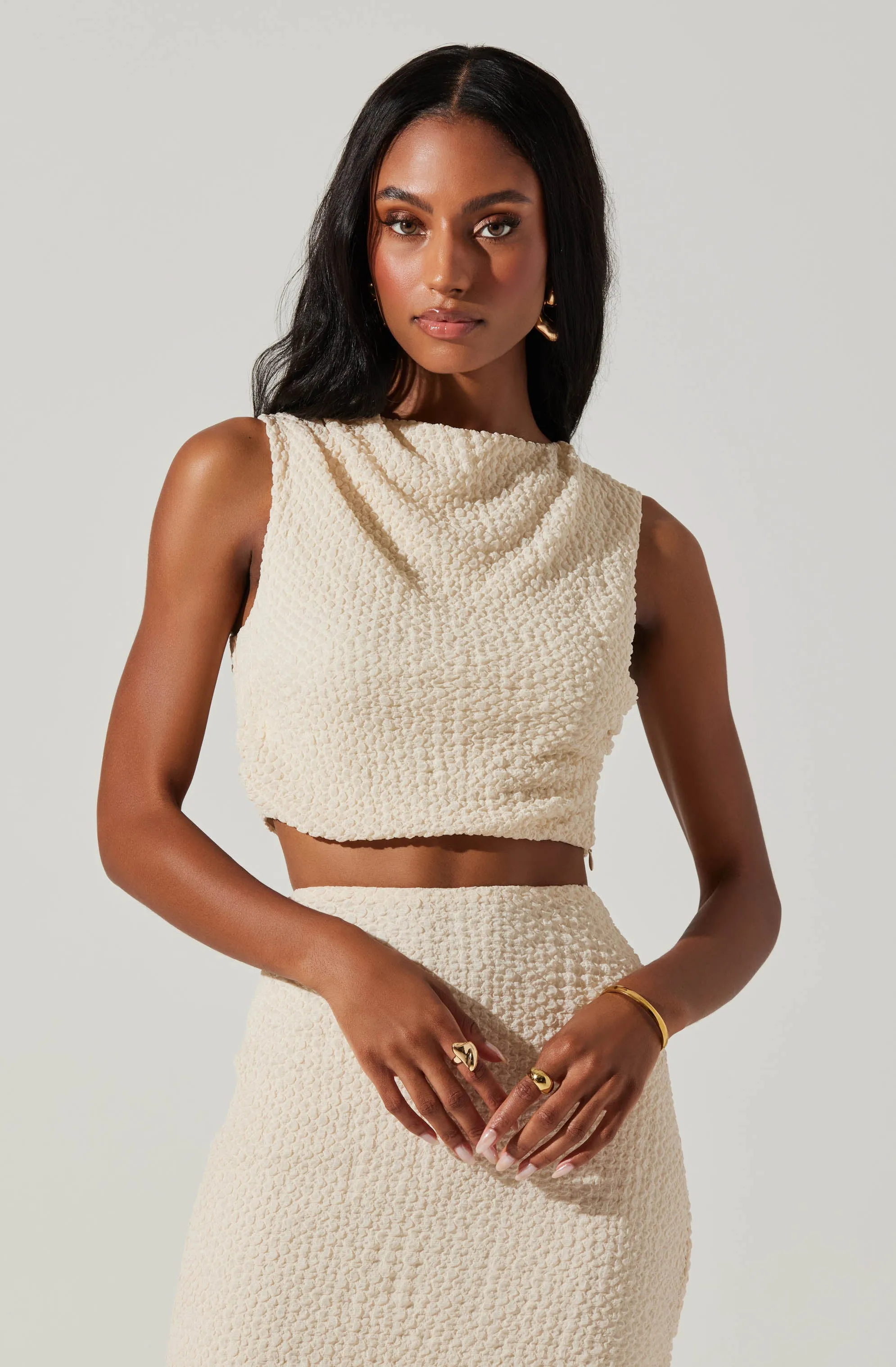 Keely Textured Sleeveless Crop Top
