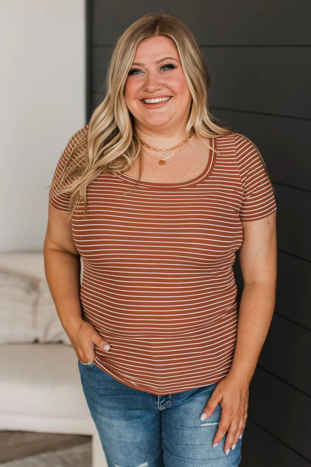 Keep Your Promise Striped Top- Dark Rust