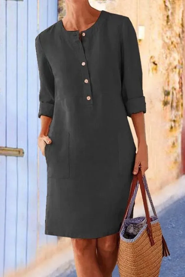 Knee-Length Round Neck Midi Dress