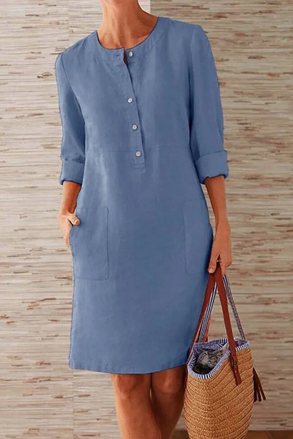 Knee-Length Round Neck Midi Dress