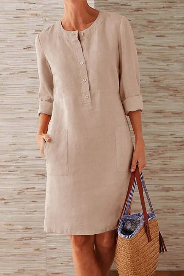 Knee-Length Round Neck Midi Dress