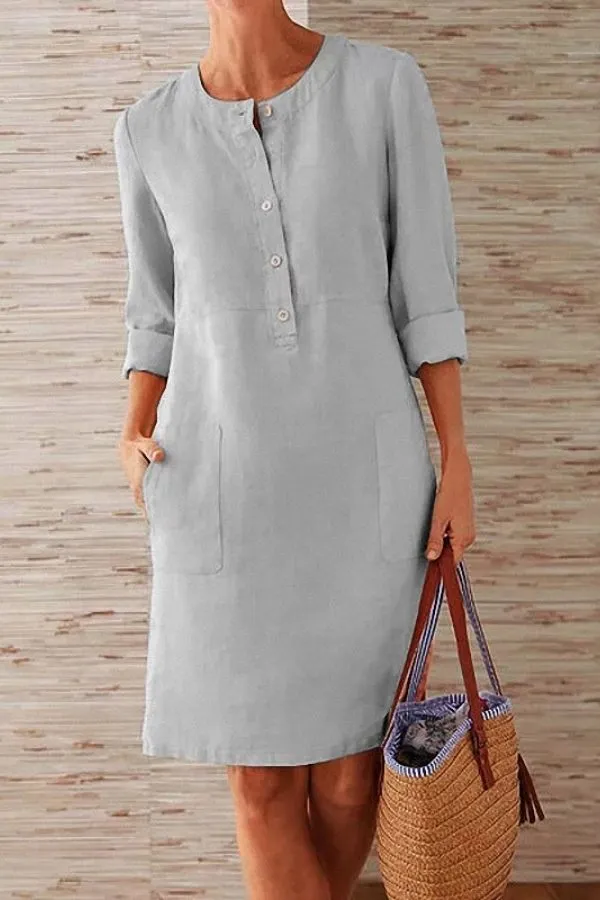 Knee-Length Round Neck Midi Dress