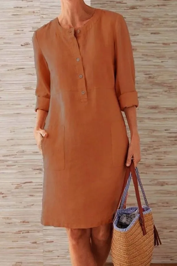 Knee-Length Round Neck Midi Dress