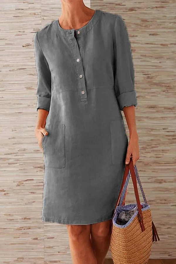 Knee-Length Round Neck Midi Dress