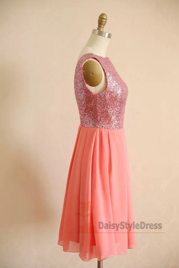 Knee Length V-back Coral Party Dress