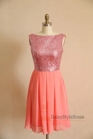 Knee Length V-back Coral Party Dress