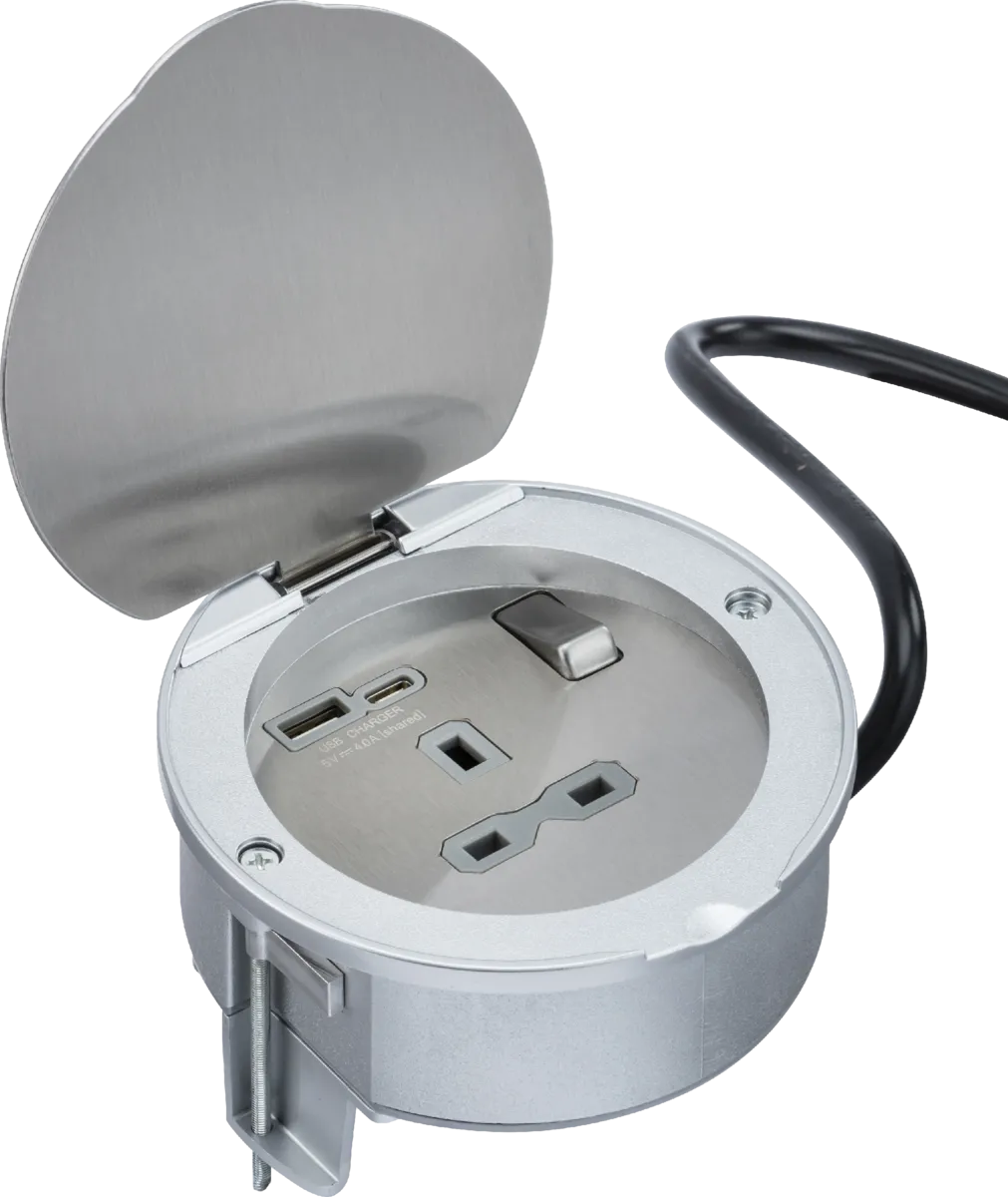 Knightsbridge SKR3 Recessed 13A 1G Socket with Dual USB A C [5V DC 4.0A shared] - Stainless Steel