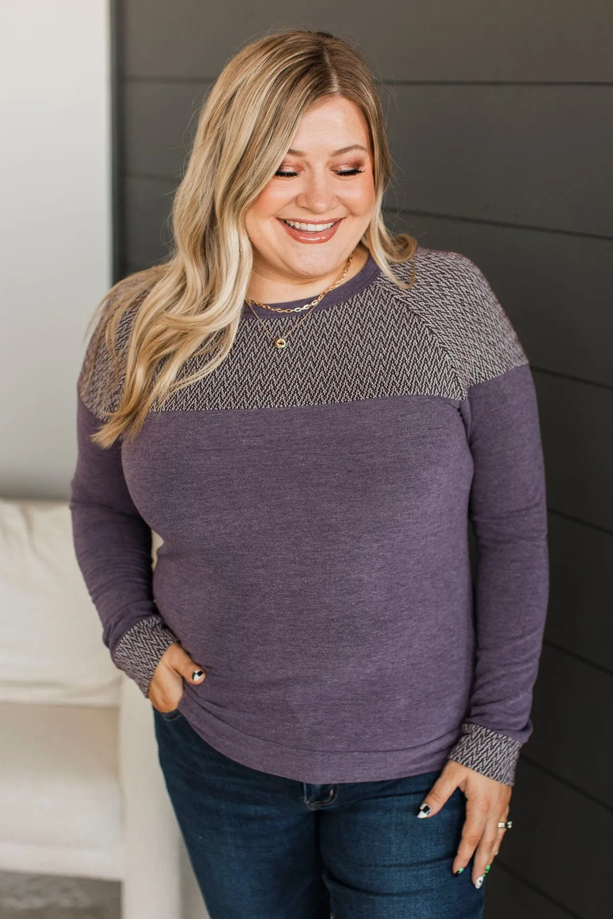 Laugh It Off Long Sleeve Top- Eggplant