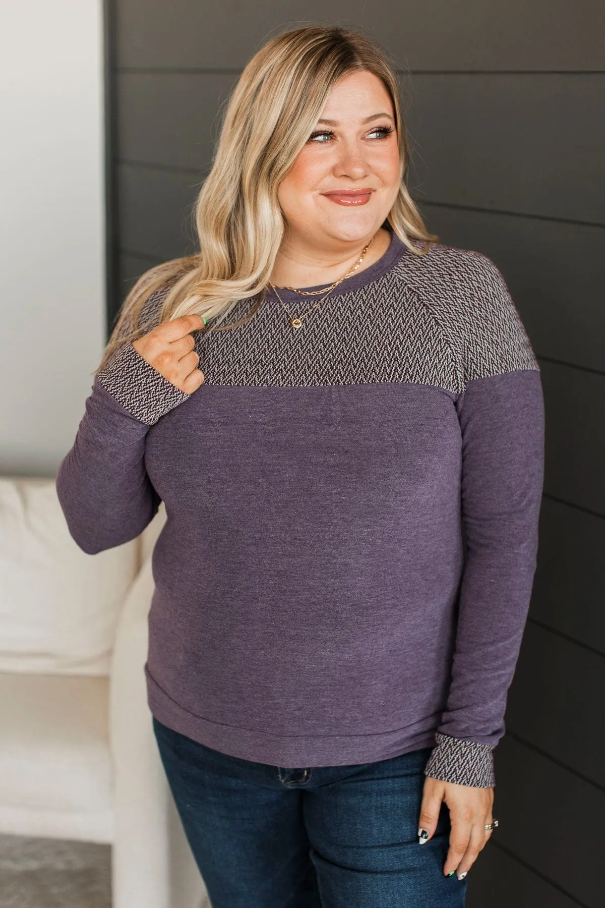 Laugh It Off Long Sleeve Top- Eggplant