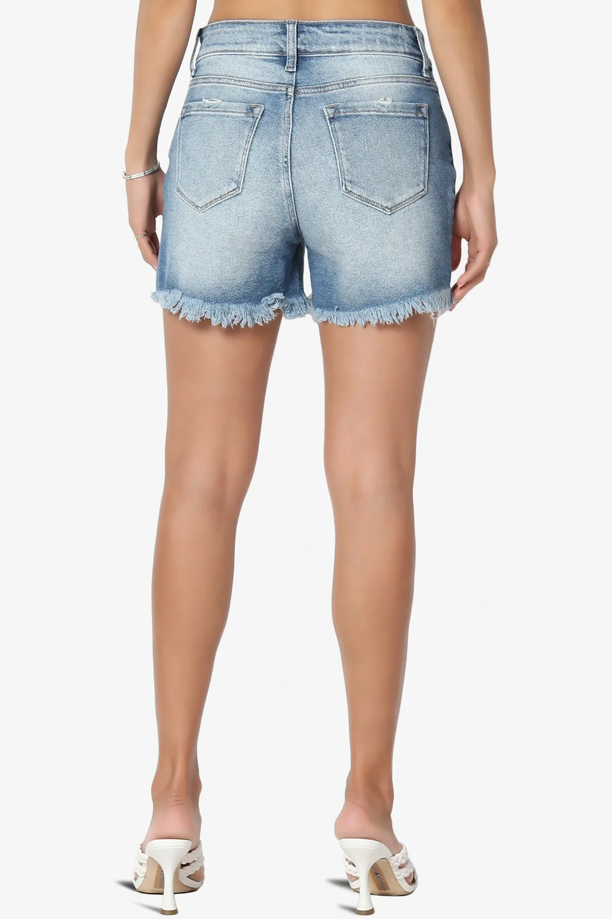 Lessa Frayed Hem High Rise Stretch Denim Shorts