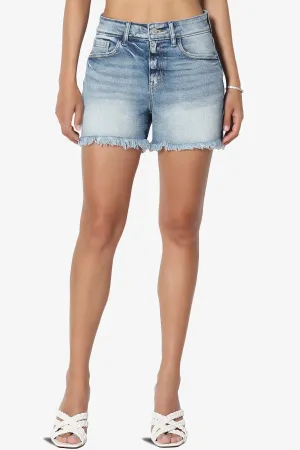 Lessa Frayed Hem High Rise Stretch Denim Shorts