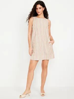Linen-Blend Mini Shift Dress