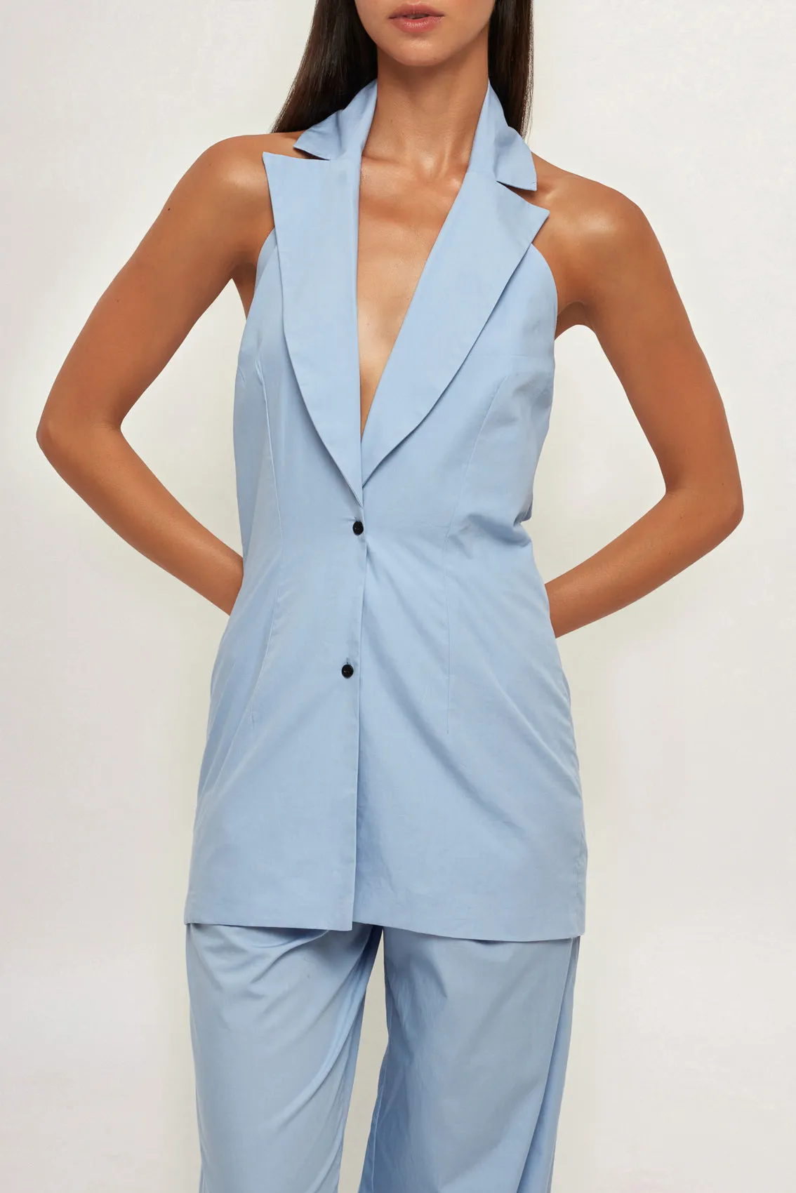 Long Collared Vest | Straight Leg Pant