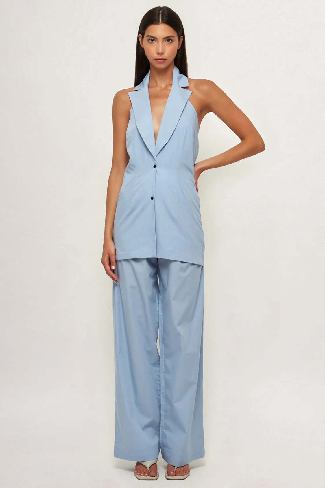 Long Collared Vest | Straight Leg Pant