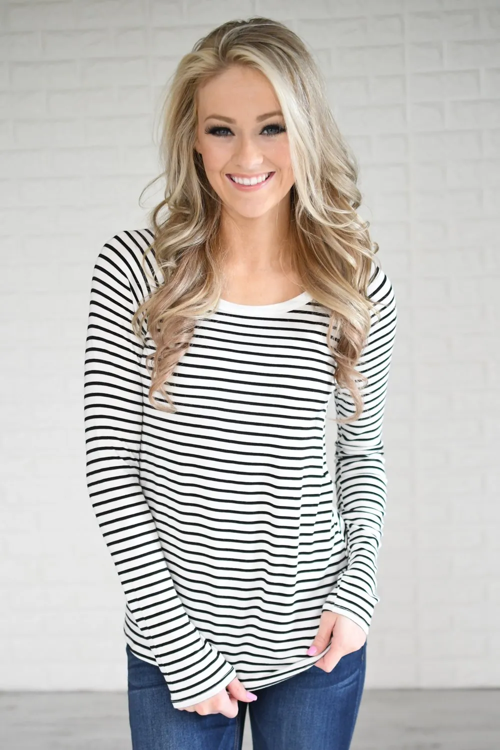 Long Sleeve Black Striped Top