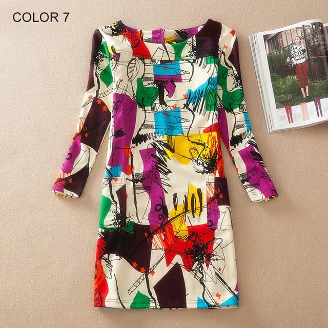 Long Sleeve Flower Print Dress Multiple Designs