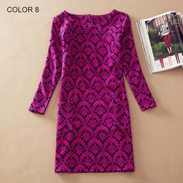 Long Sleeve Flower Print Dress Multiple Designs
