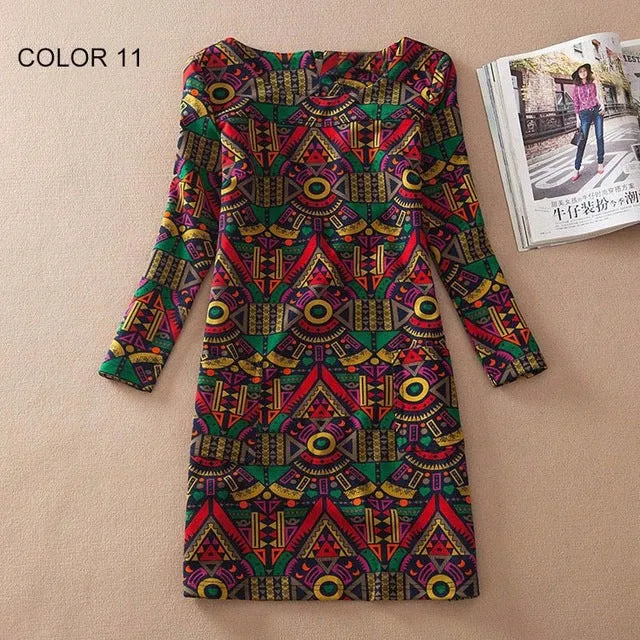 Long Sleeve Flower Print Dress Multiple Designs